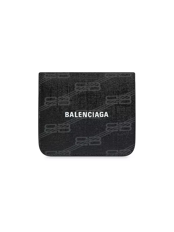 Balenciaga Signature Flap Coin And Card Holder Bb Monogram Coated Canvas -  Black