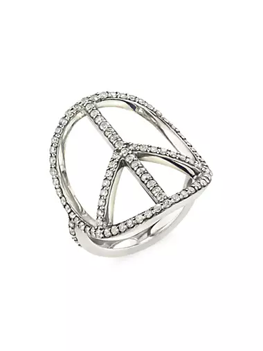 Peace Sign Sterling Silver & 0.95 TCW Diamond Ring