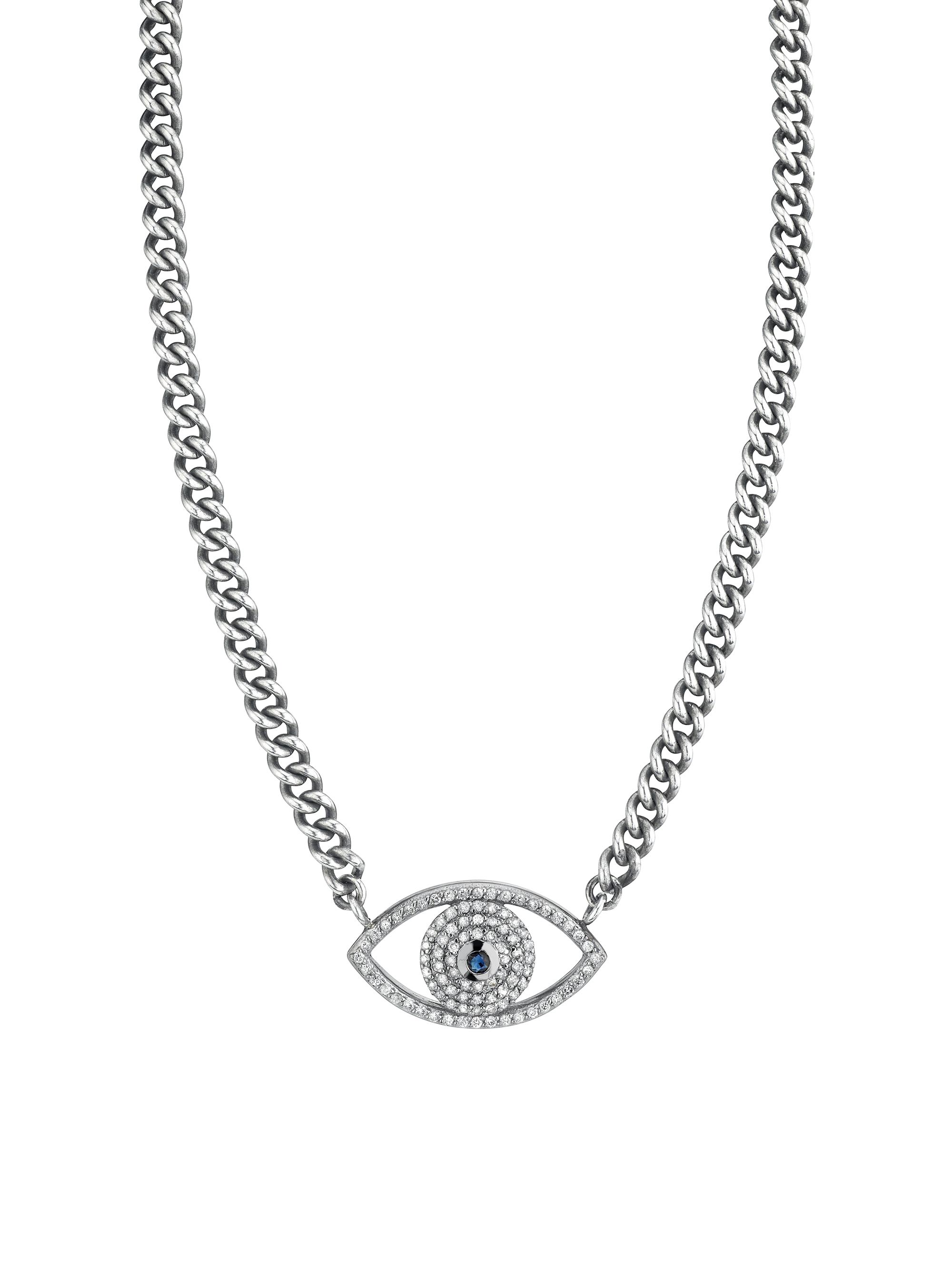 Sheryl Lowe Women's Sterling Silver, Sapphire & 0.96 TCW Diamond Evil Eye Pendant Necklace - Sterling Silver