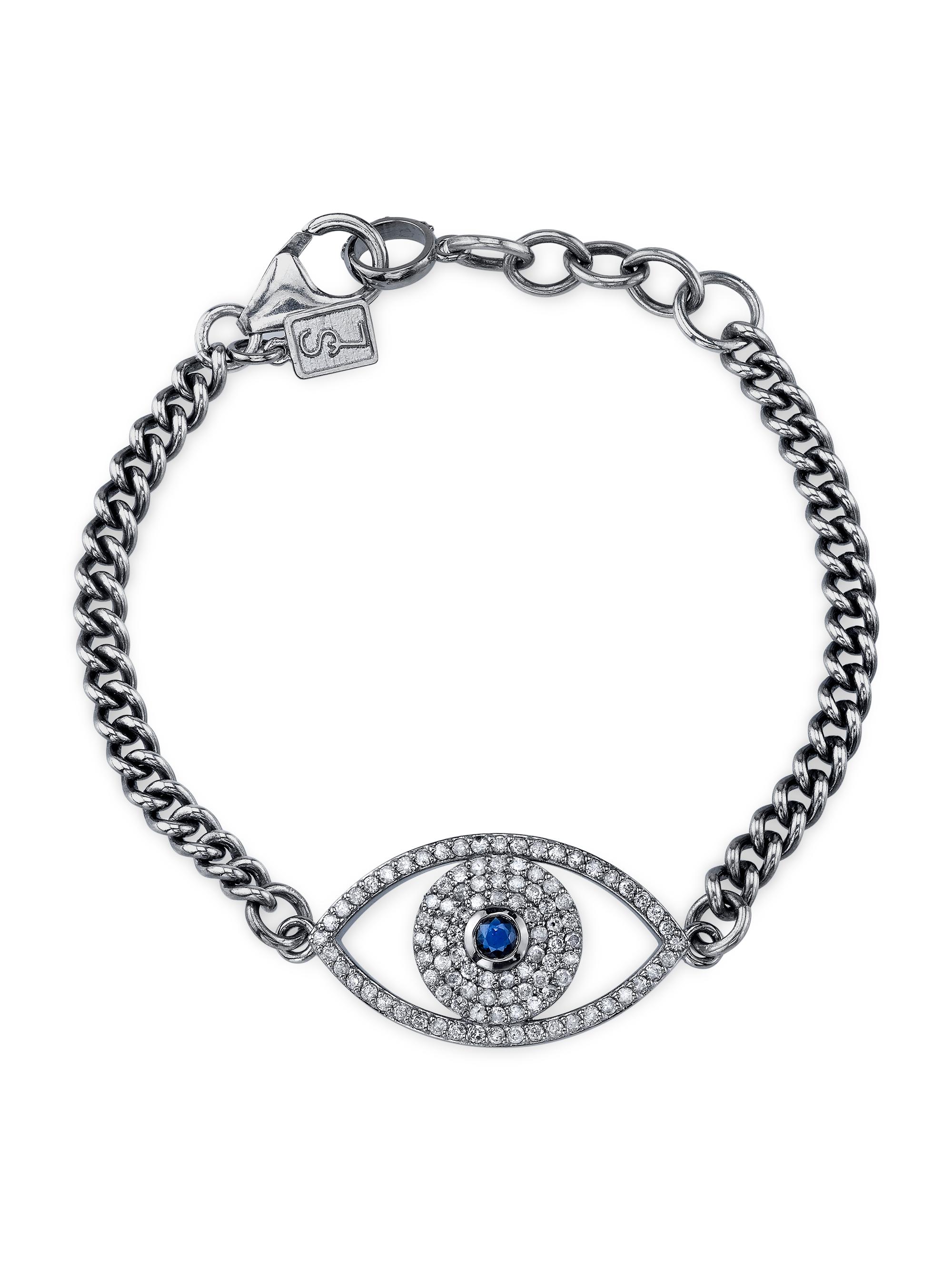 Sheryl Lowe Women's Sterling Silver, Blue Sapphire & 0.96 TCW Diamond Evil Eye Chain Bracelet - Sterling Silver
