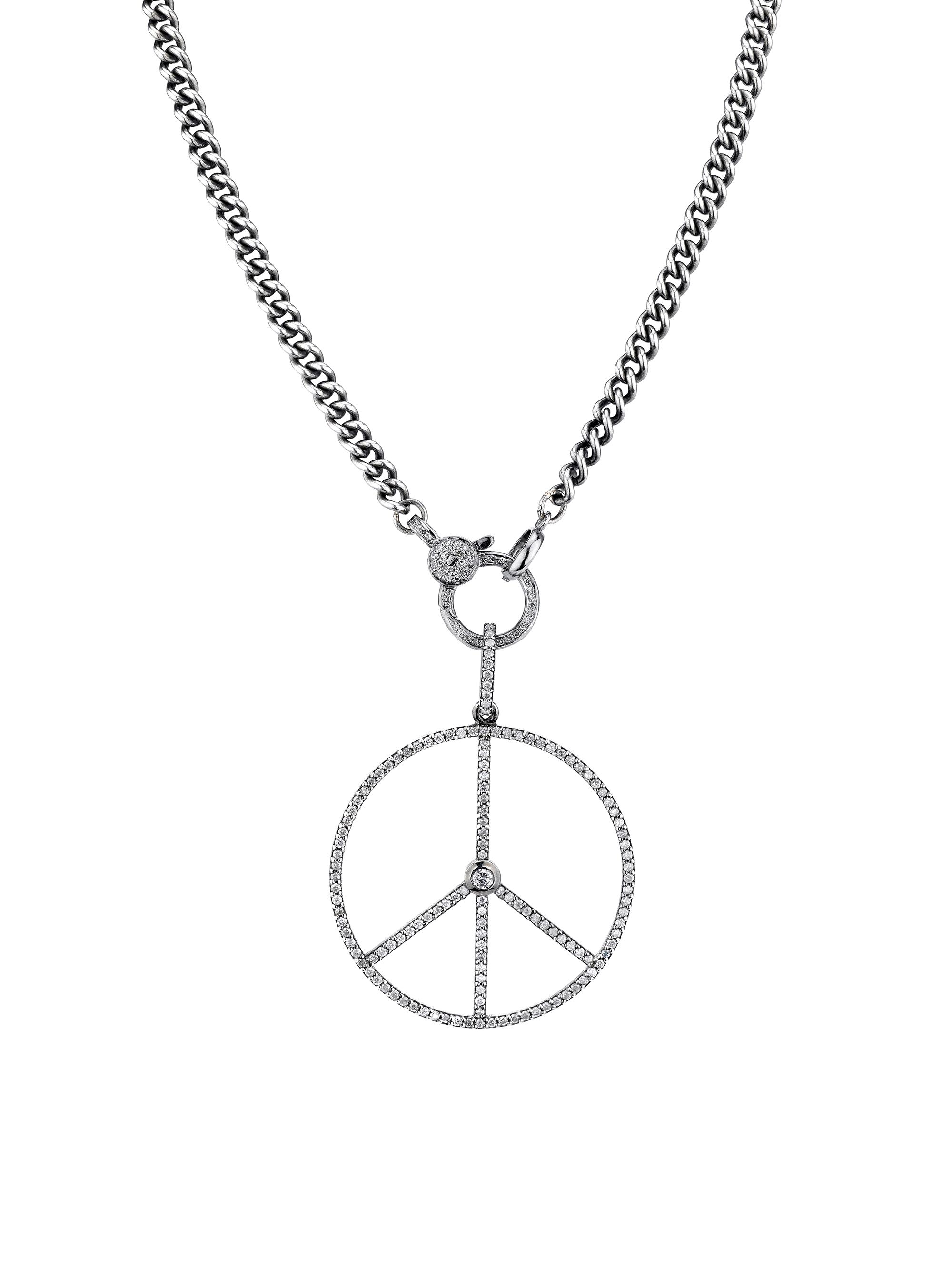 Sheryl Lowe Women's Peace Sign Sterling SIlver & 1.72 TCW Diamond Pendant Necklace - Sterling Silver
