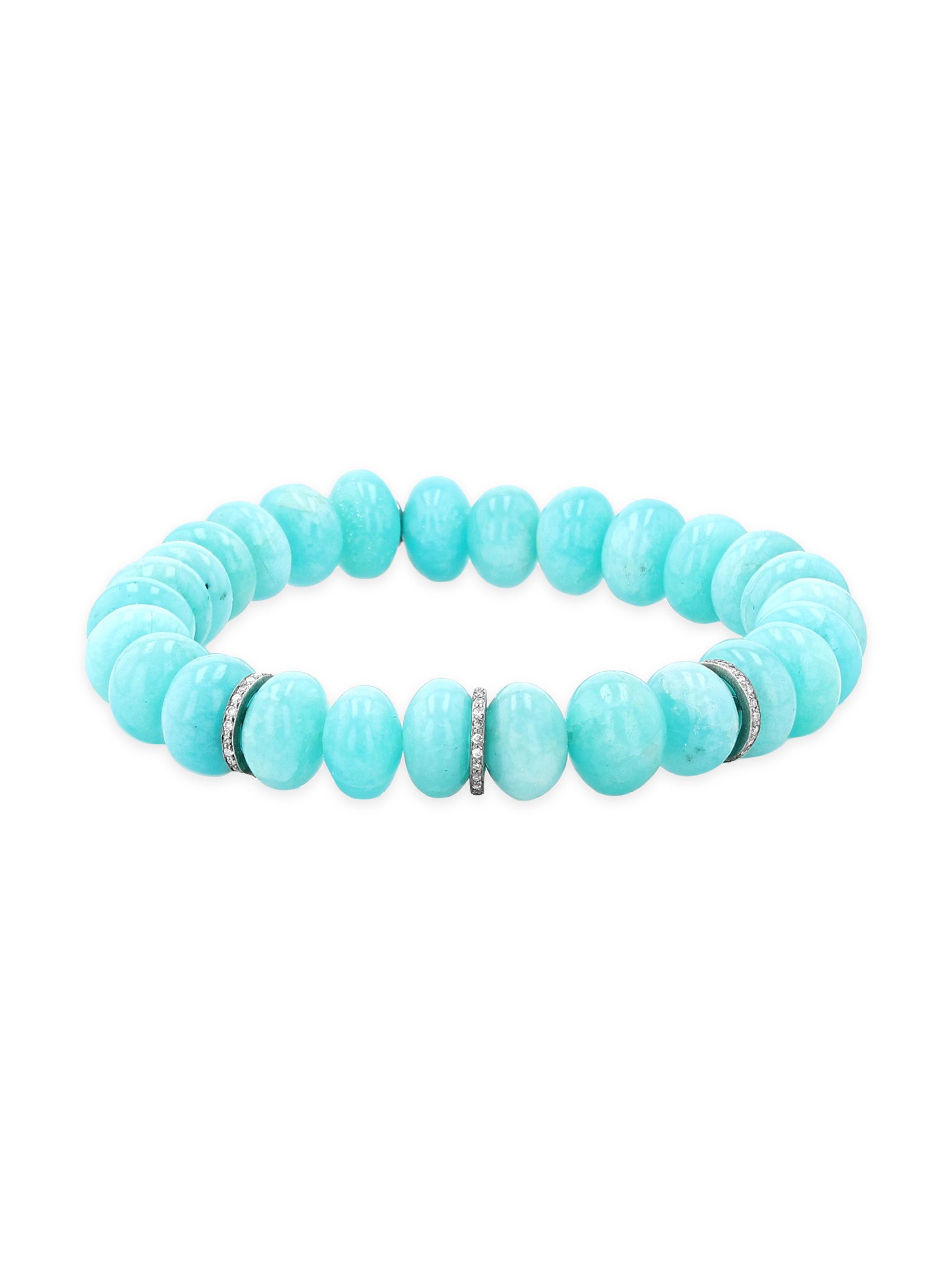 Sheryl Lowe Women's Sterling Silver, Amazonite & 0.27 TCW Diamond Beaded Stretch Bracelet - Amazonite 0.27 tcw
