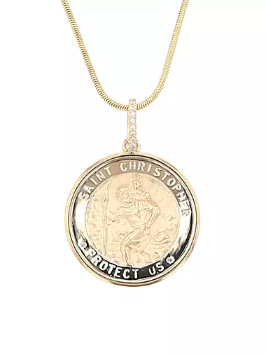 14K Yellow Gold & 0.16 TCW Diamond St. Christopher Medallion Pendant Necklace