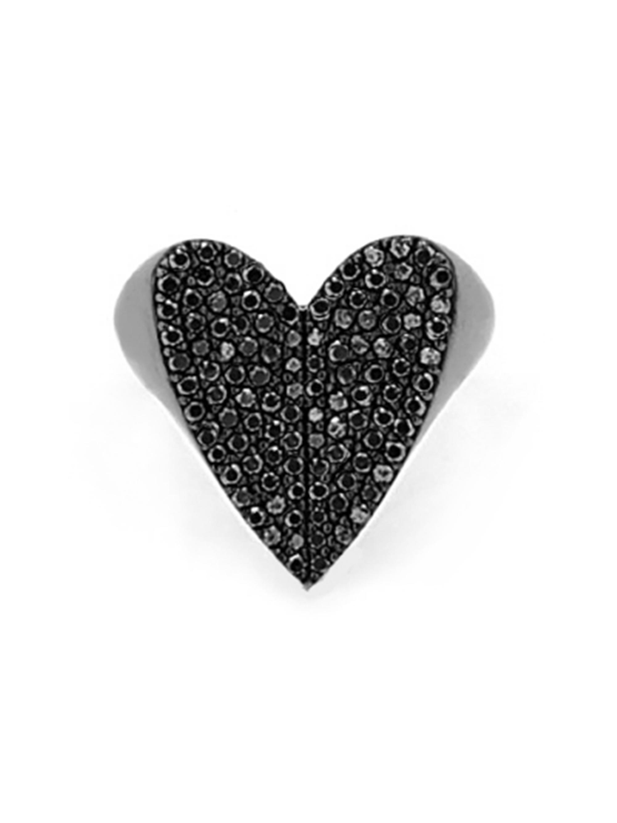 Sheryl Lowe Women's Black-Rhodium-Plated & 1.21 TCW Diamond Folded Heart Ring - Black