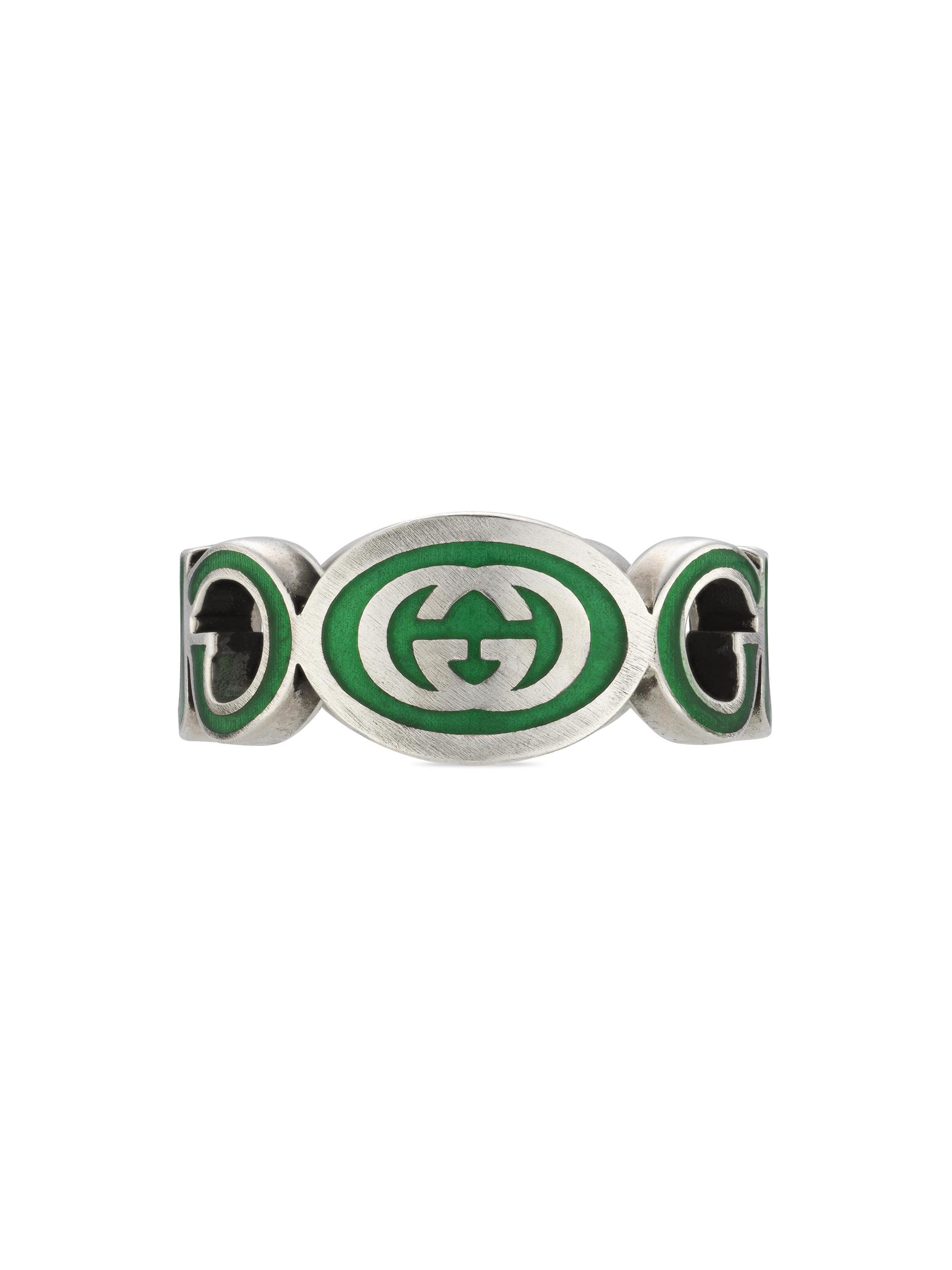 Gucci Women's Interlocking G Sterling Silver & Green Enamel Cut-Out Ring - Silver
