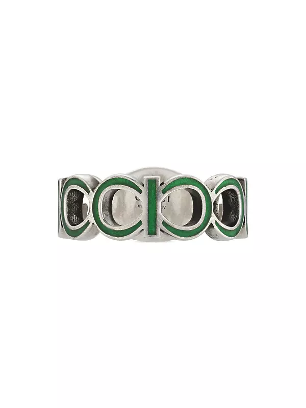 Interlocking G Sterling Silver & Green Enamel Cut-Out Ring