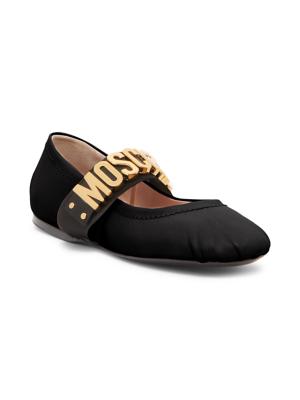 Moschino Kids Teddy Bear leather ballerina shoes - Black