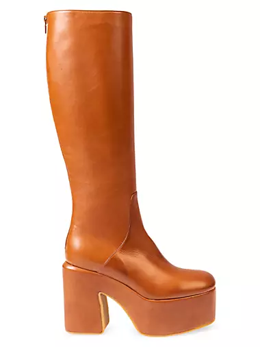 100MM Leather Platform Knee-High Boots
