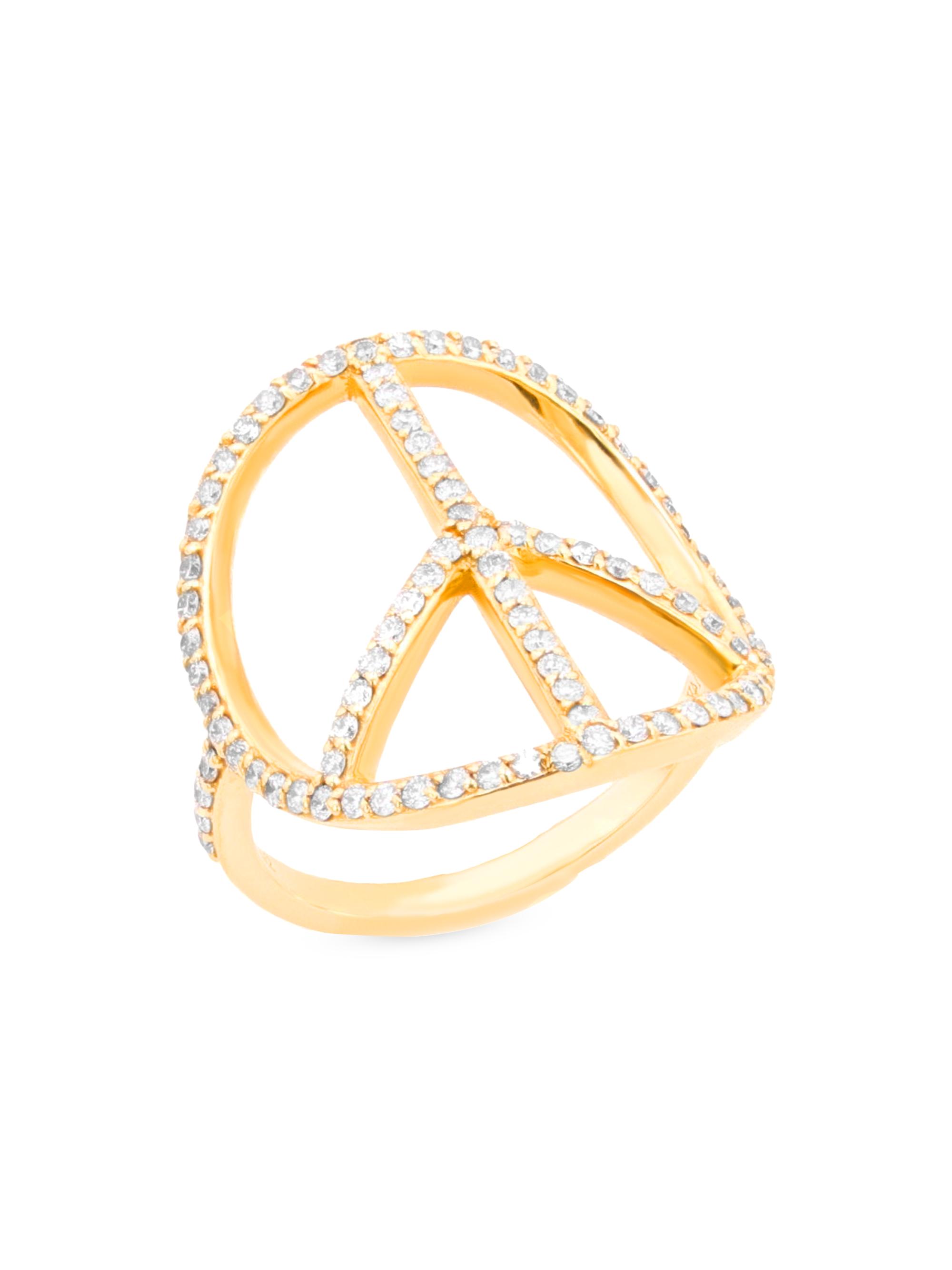 Sheryl Lowe Women's 14K Yellow Gold & 0.95 TCW Diamond Peace Sign Ring - Yellow Gold