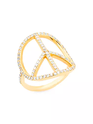 14K Yellow Gold & 0.95 TCW Diamond Peace Sign Ring