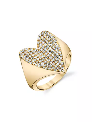 14K Yellow Gold & 099 TCW Diamonds Folded Heart Ring