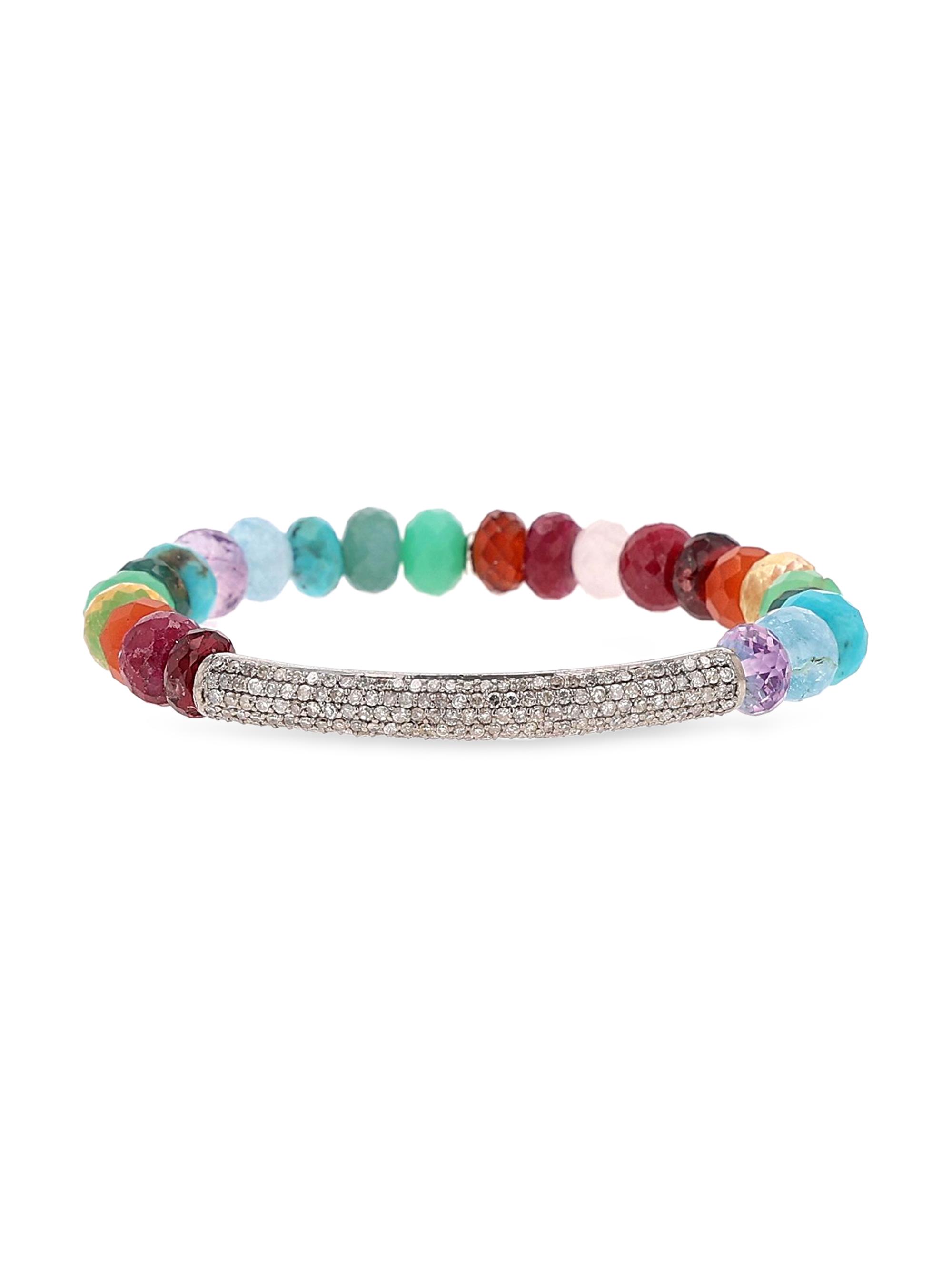 Sheryl Lowe Women's Sterling Silver & Multi-Gemstone Beaded Stretch Bracelet - Rainbow
