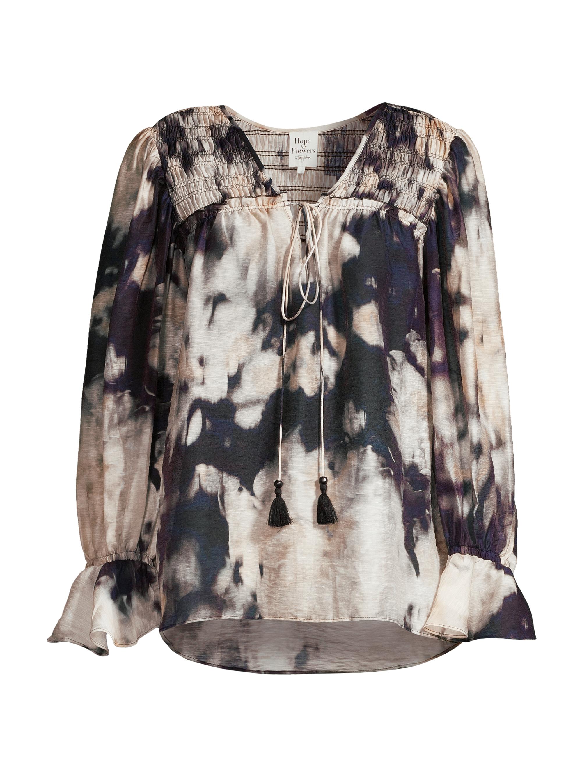 Hope for Flowers Women's Tie-Dye Smocked Yoke Peasant Blouse - Black Multi
