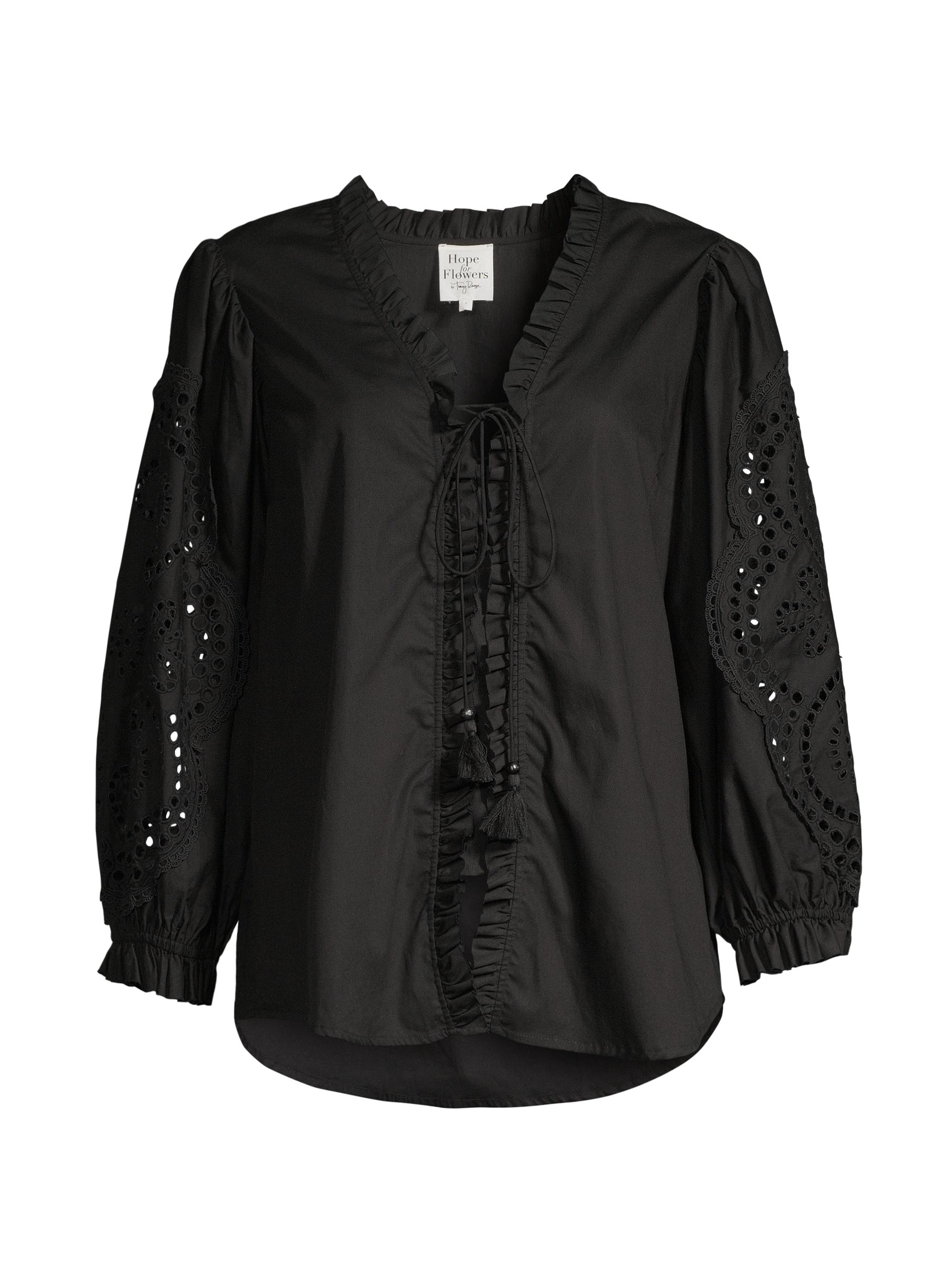 Hope for Flowers Women's Eyelet-Detailed Cotton Blouse - Black