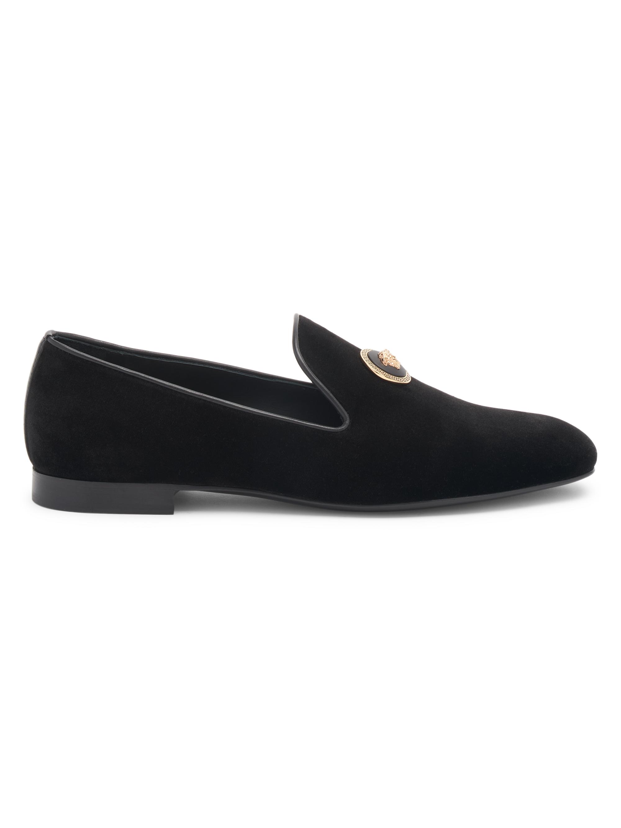 Versace Men's Velvet Slip-On Loafers - Black  Gold