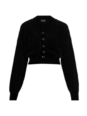 Emporio Armani ribbed-knit cropped cardigan - Black