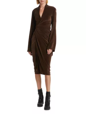 Shop Rick Owens Long-Sleeve Velvet Wrap Midi-Dress | Saks Fifth Avenue