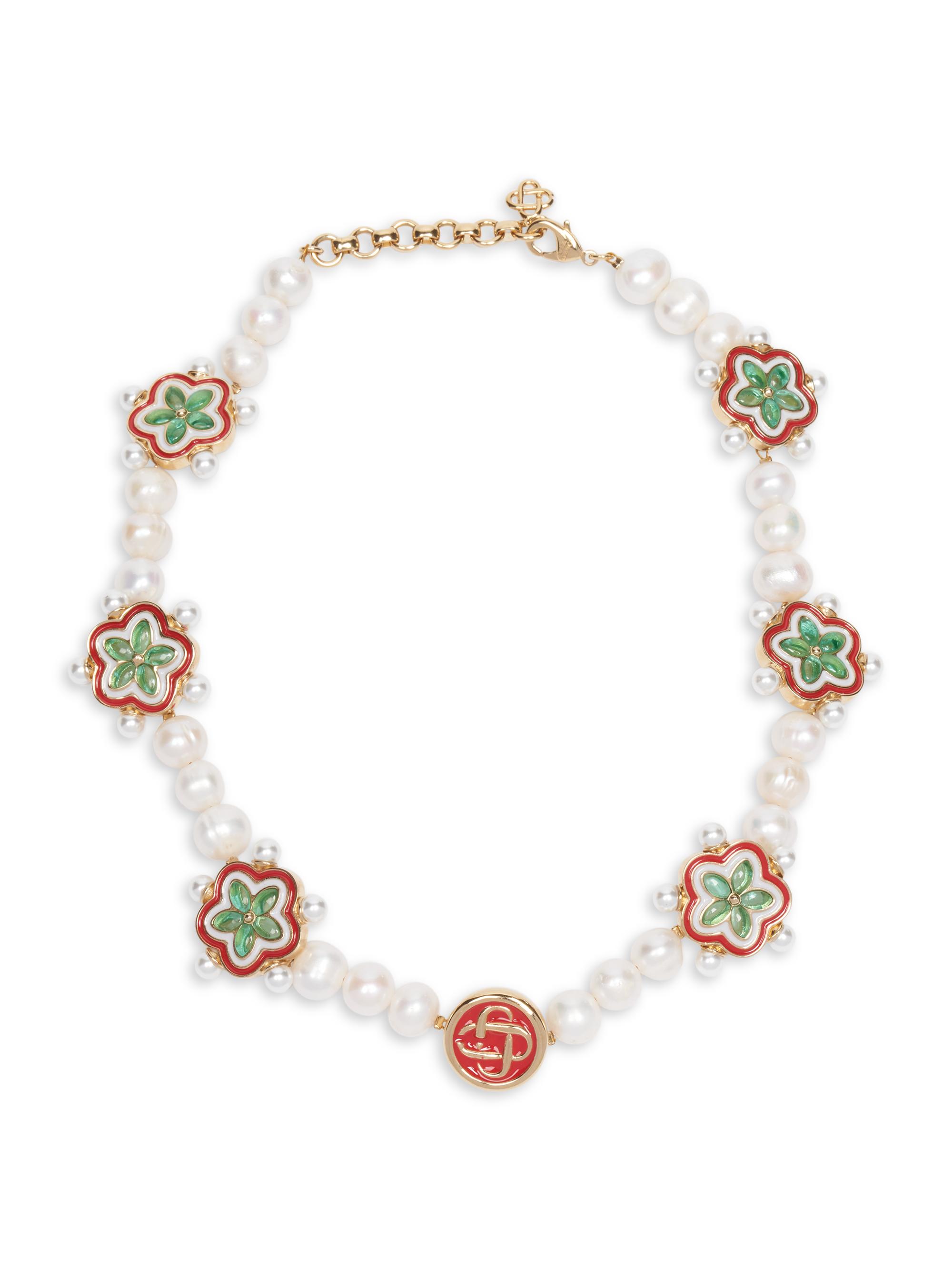 Casablanca Men's Futuro Optimisto Gradient Flower Necklace - Brass Gold Pearl