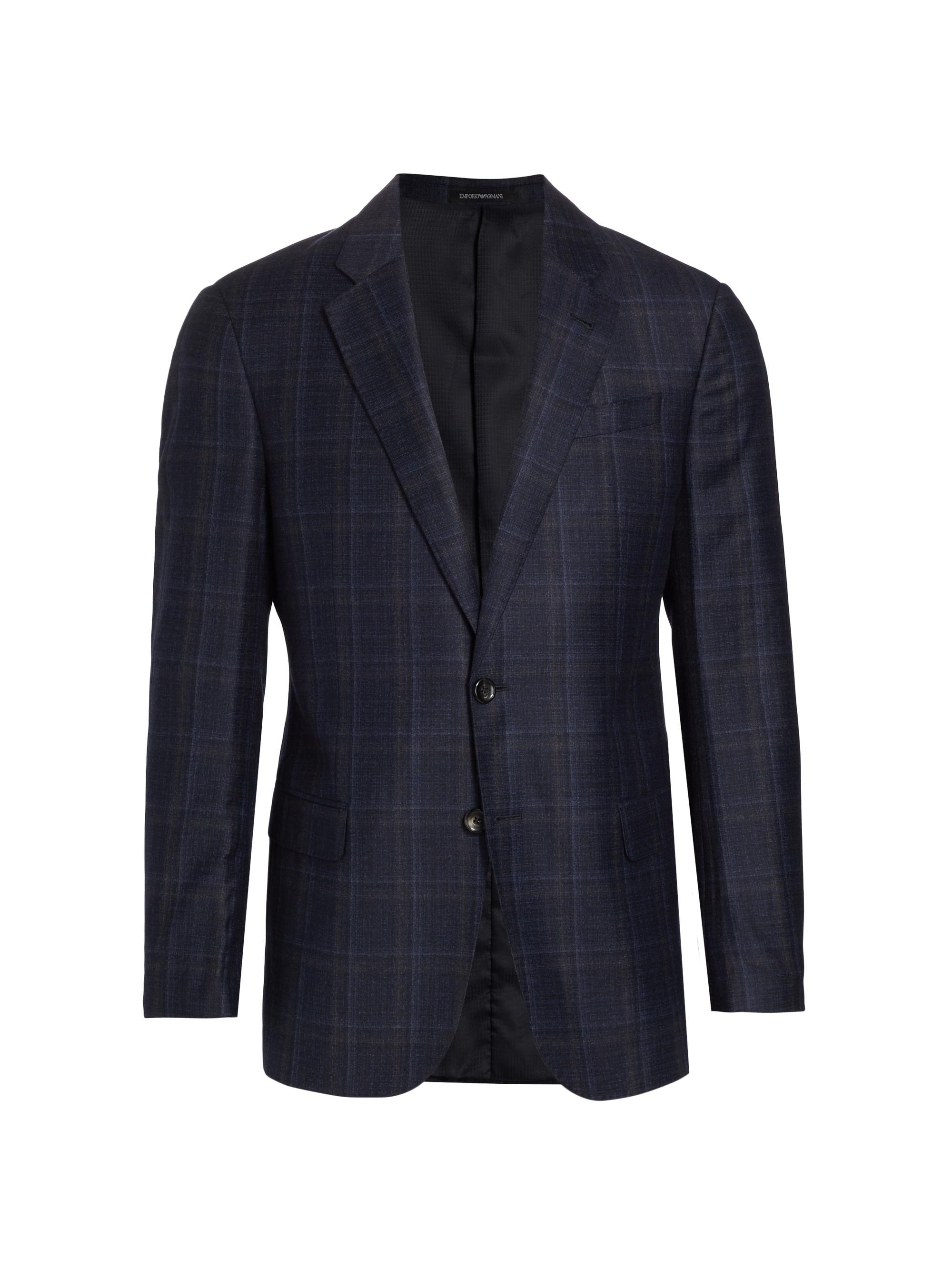 Emporio Armani Men's G-Line Plaid Wool Two-Button Sport Coat - Blue