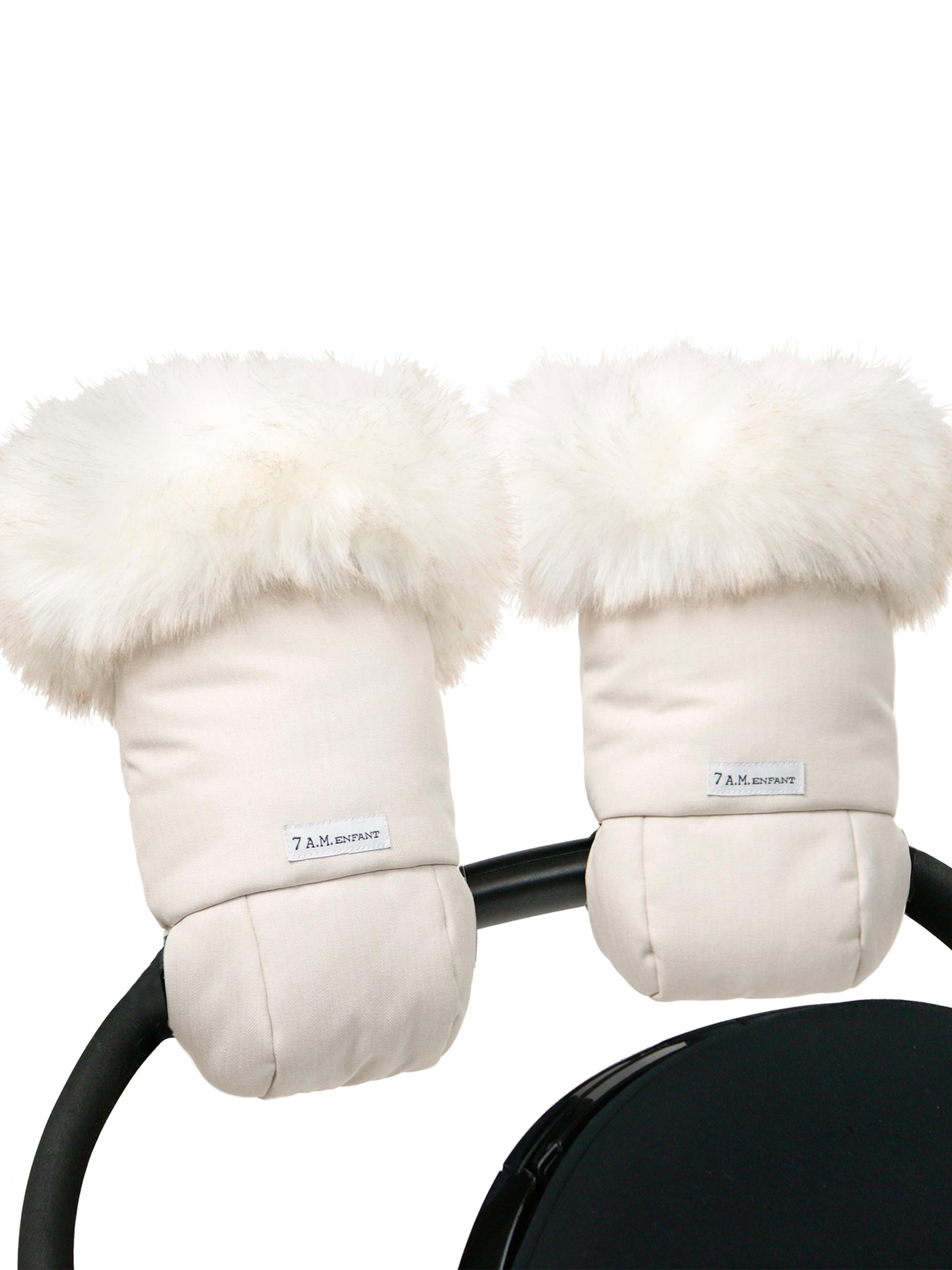 7AM Kid's Faux Fur-Trim Warmmuffs - White