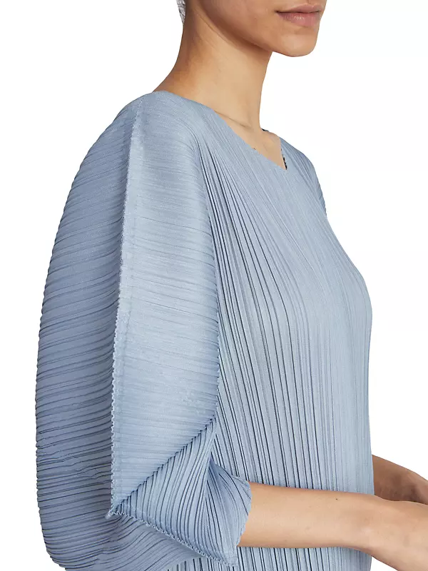 Short-Sleeve Plissé-Pleated Midi-Dress
