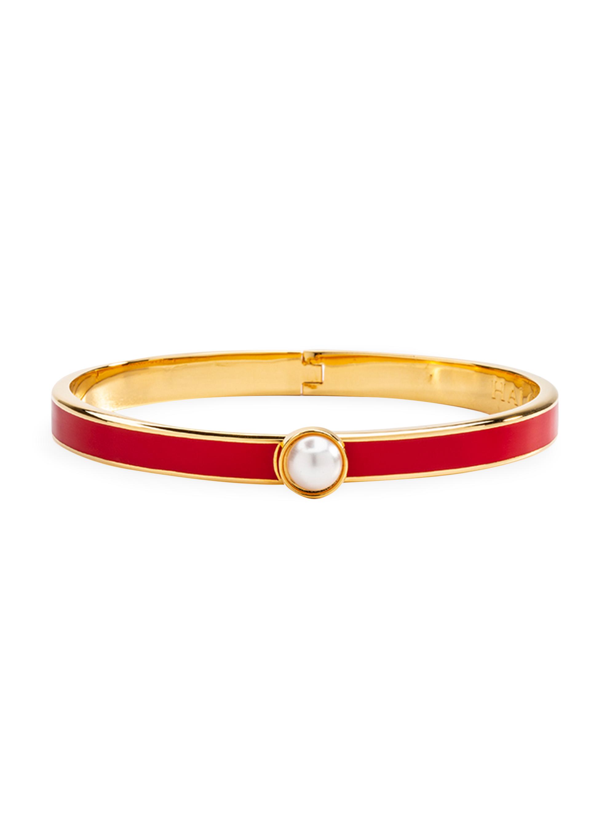 Halcyon Days Women's Cabochon Pearl Hinged Bangle - Red