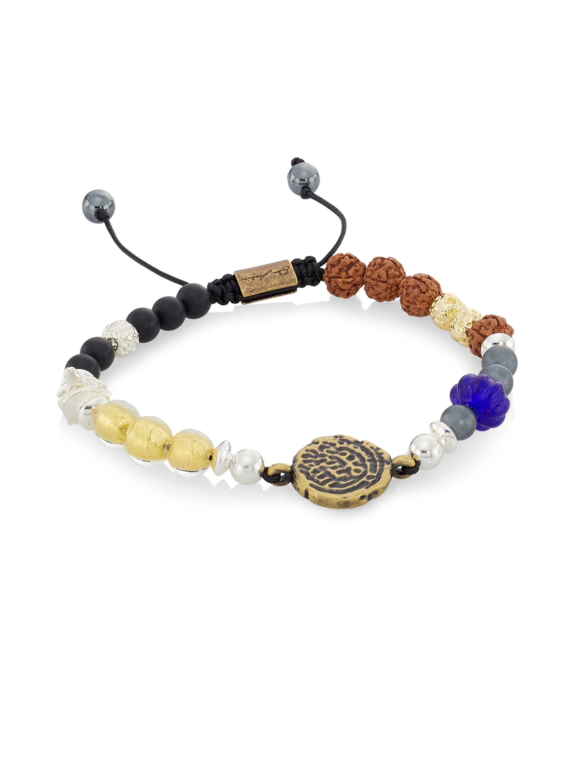 Jan Leslie Men's Black Agate, Hematite, & Sterling Silver Beaded Bracelet