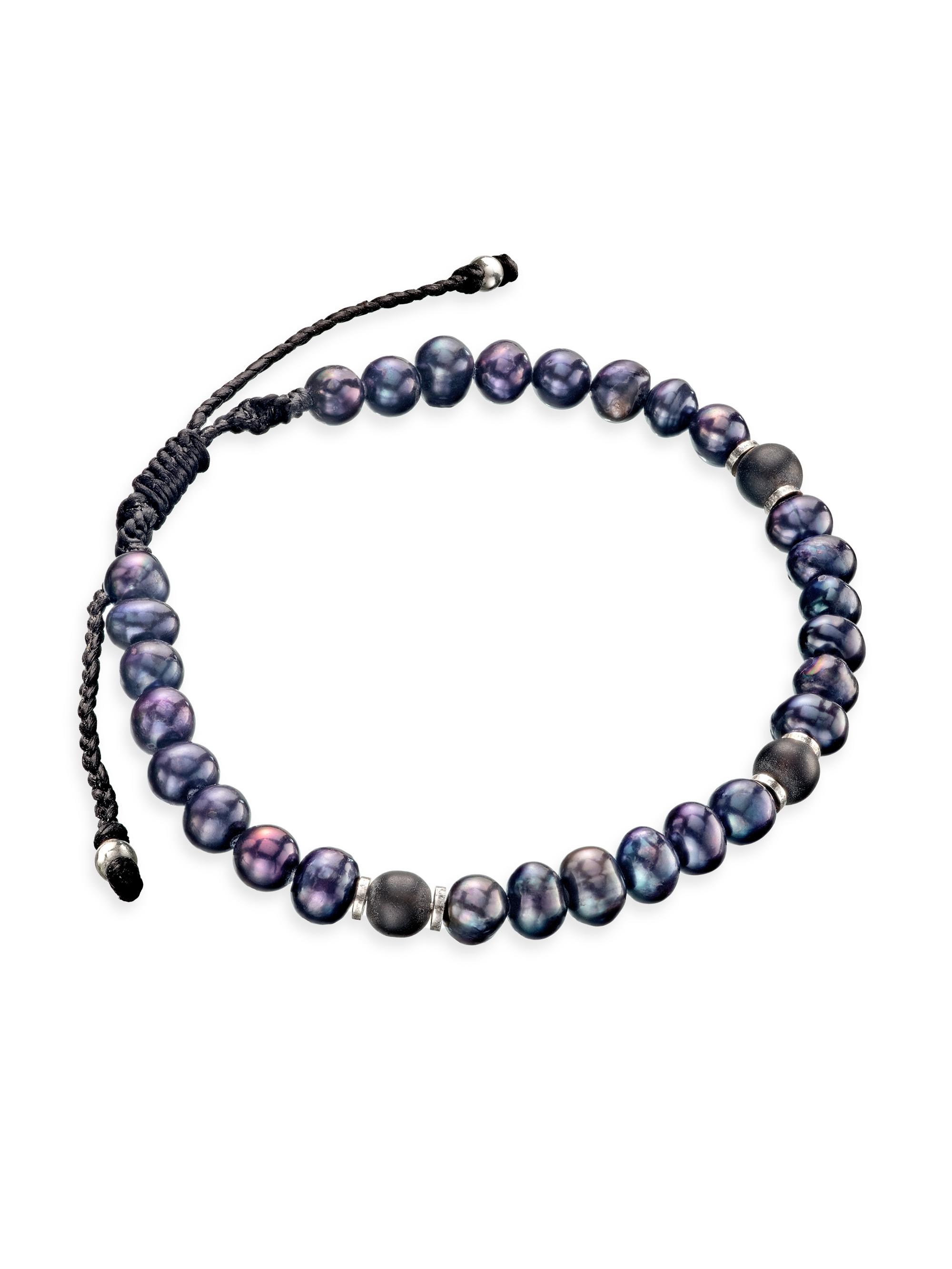 Jan Leslie Men's Pearl, Onyx & Sterling Silver Beaded Bracelet - Grey Pearl