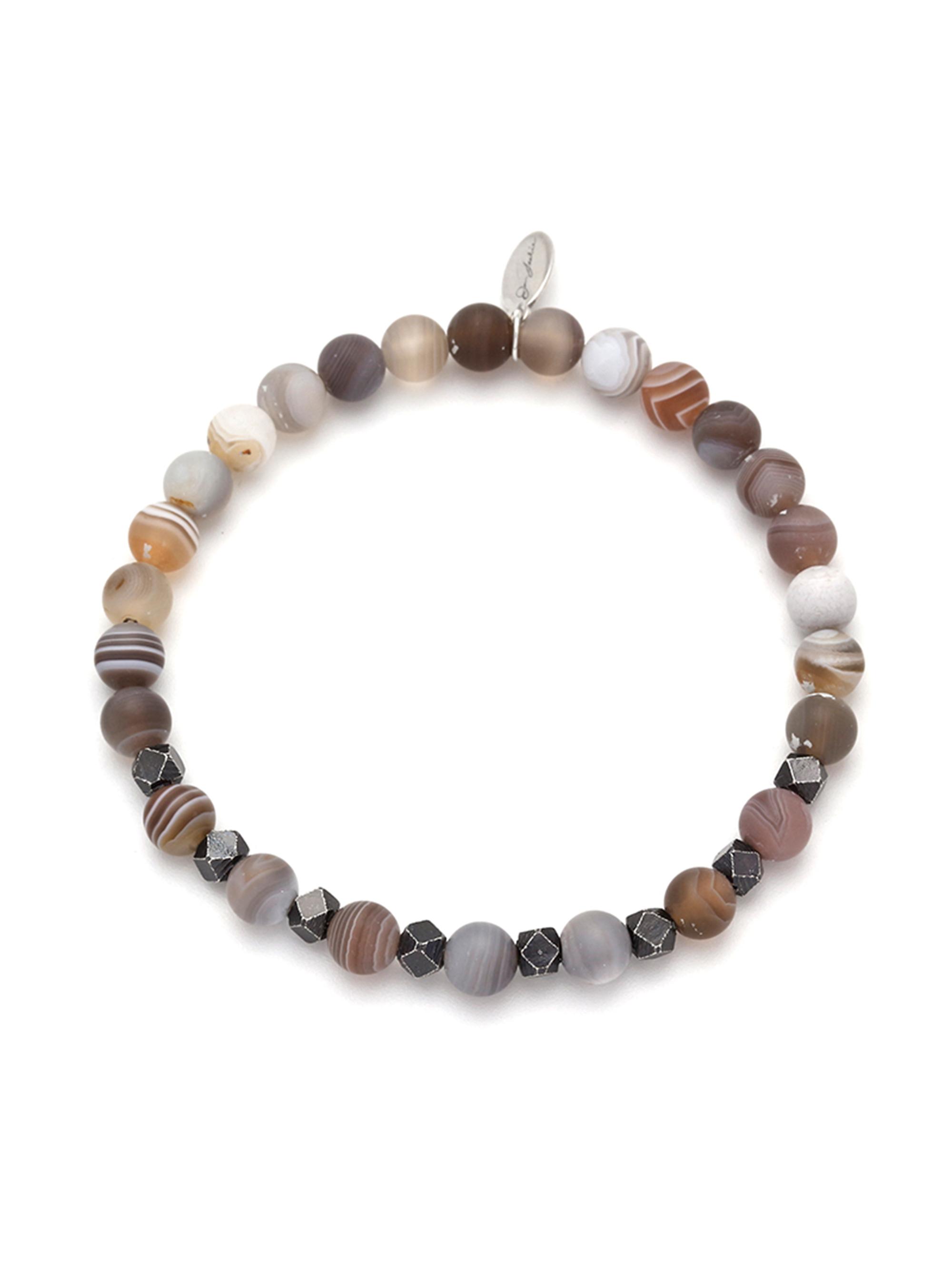 Jan Leslie Men's Agate & Burnished Silver Beaded Stretch Bracelet - Grey Agate