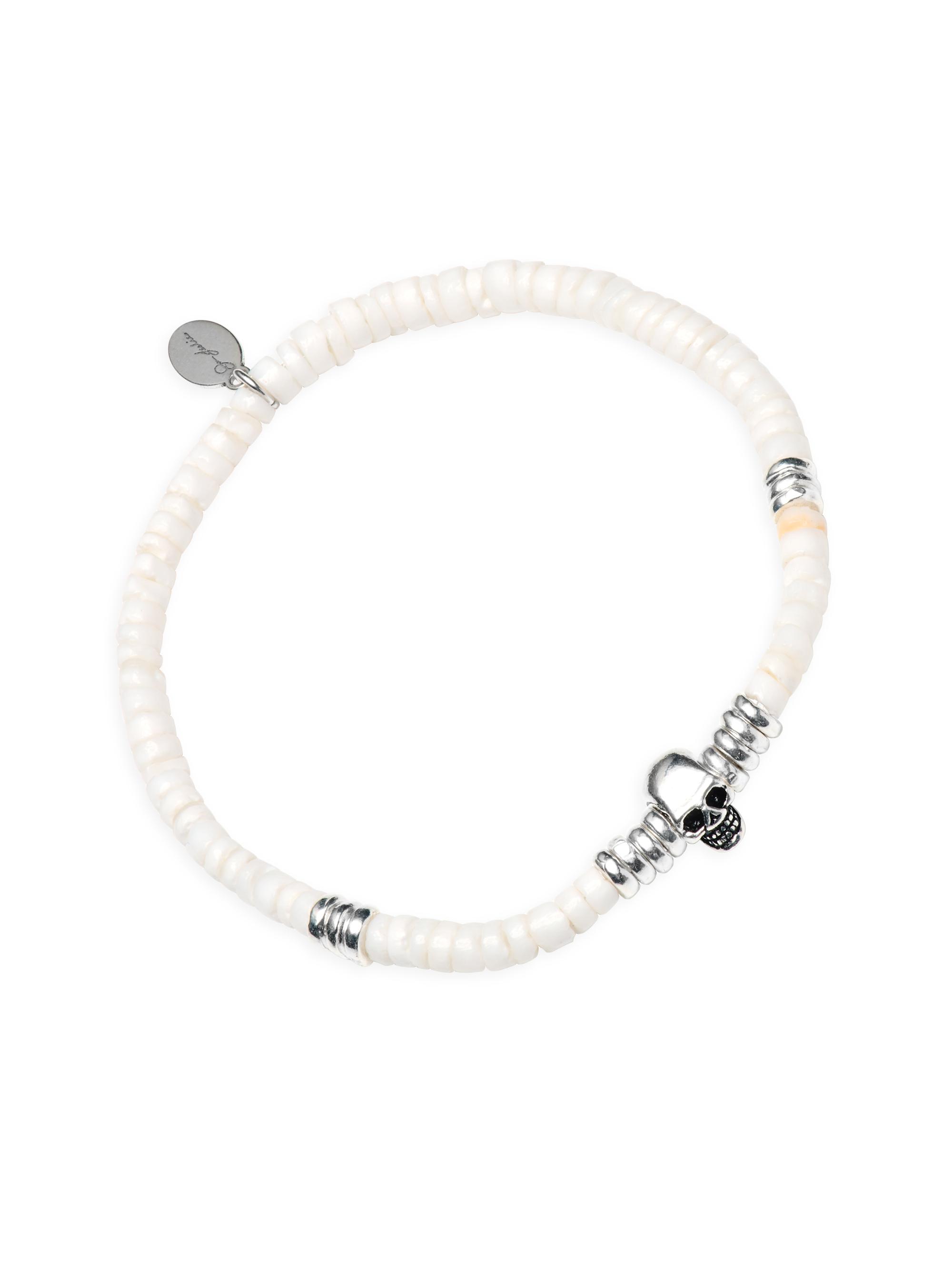 Jan Leslie Men's Skull Sterling Silver & Shell Stretch Bracelet - White