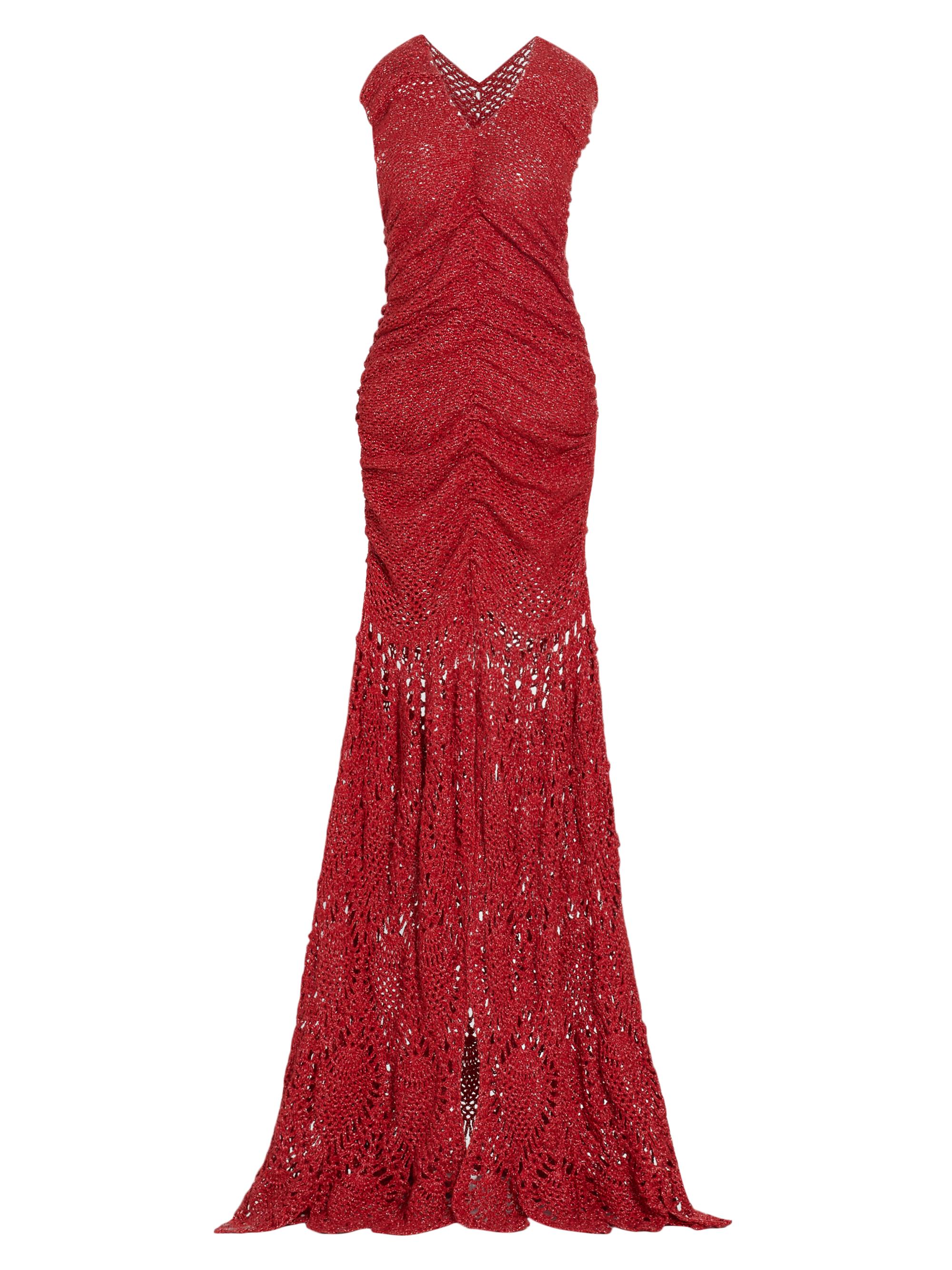 Alejandra Alonso Rojas Women's Ruched V-Neck Crochet Gown - Red Metallic
