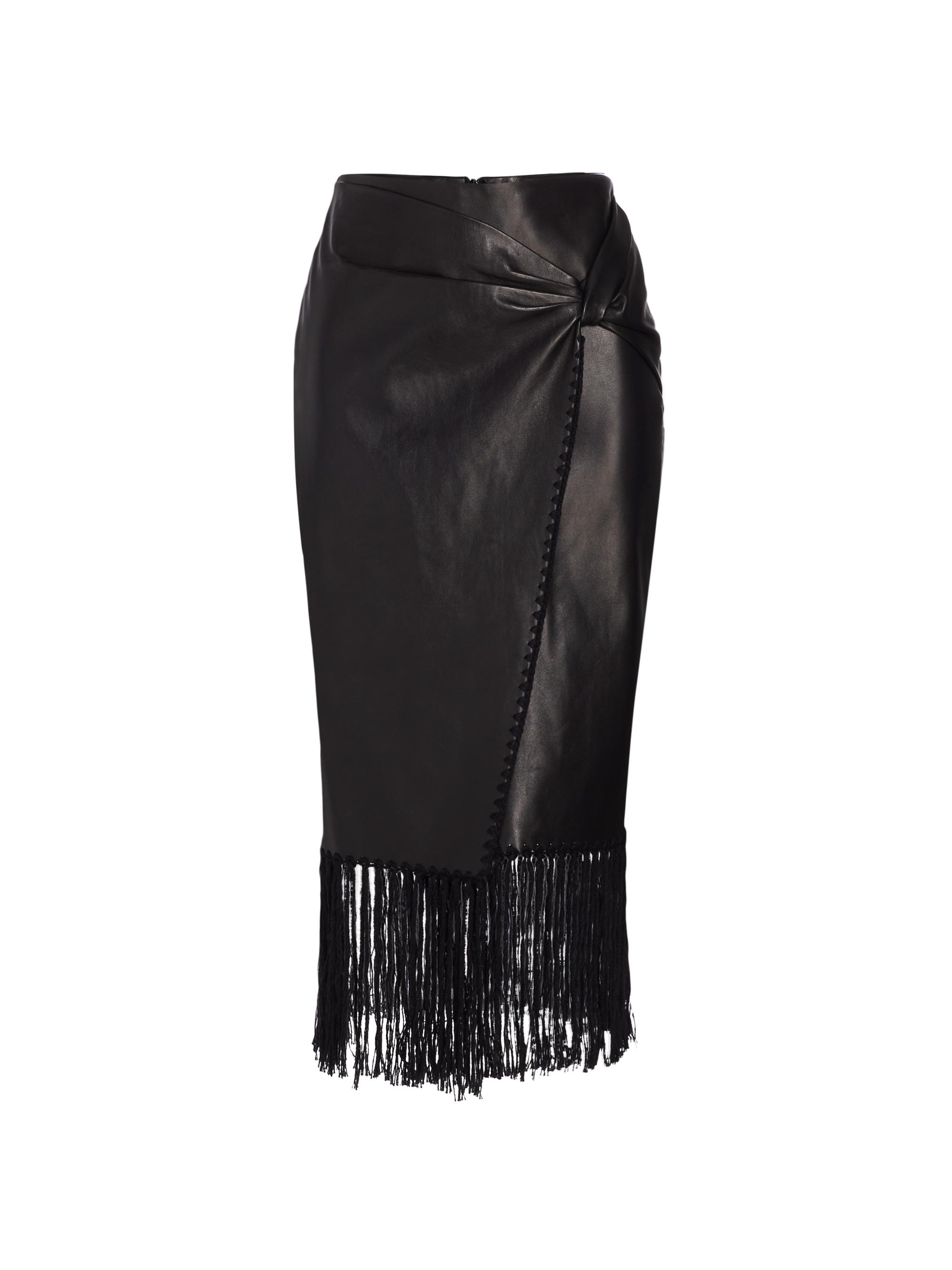 Alejandra Alonso Rojas Women's Leather Knotted Crochet Trim Skirt - Black