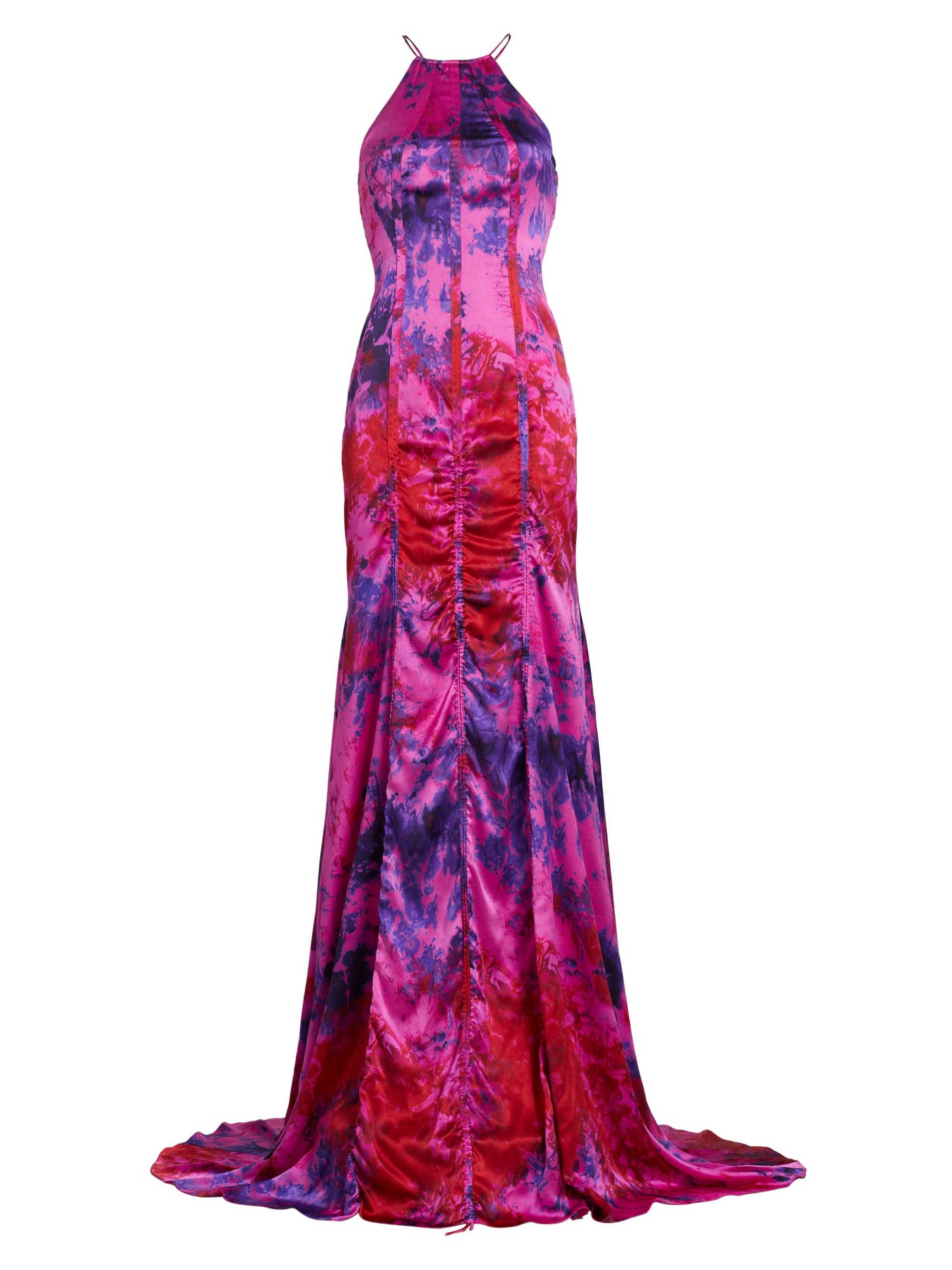 Alejandra Alonso Rojas Women's Parachute Abstract Halter Gown - Fuschia Marble Print