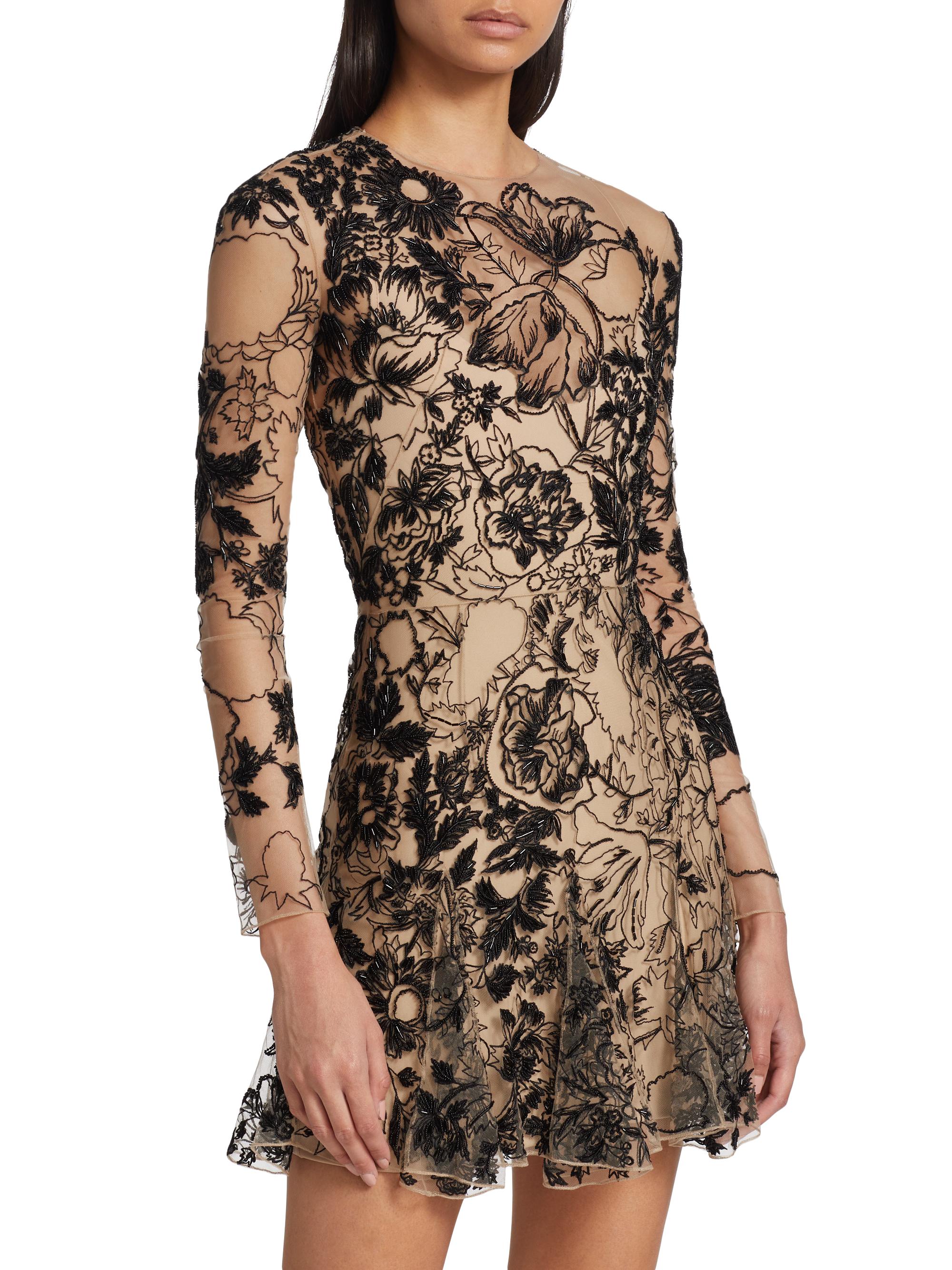 Oscar de la Renta Sheer Bead-Embroidered Minidress | Saks Fifth Avenue