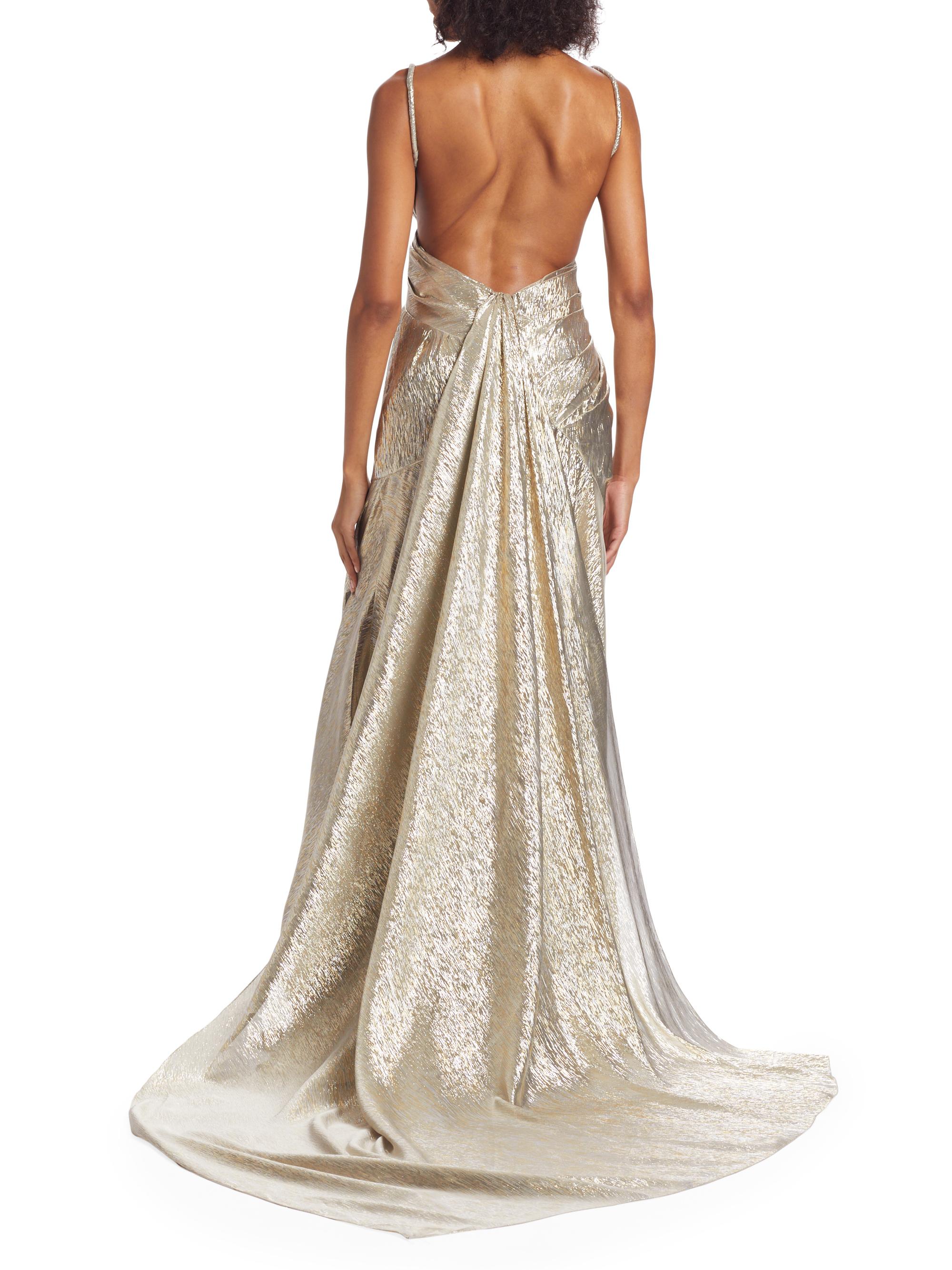 Oscar de la Renta Draped Lam Mousseline V-Neck Gown | Saks Fifth Avenue