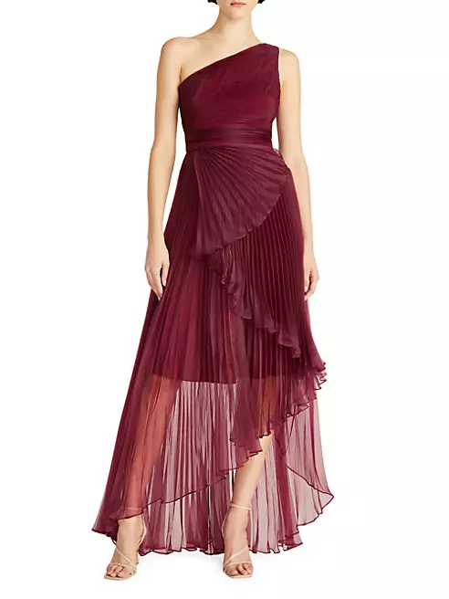 Shop Theia Geneva Pleated Organza One-Shoulder Gown | Saks Fifth
