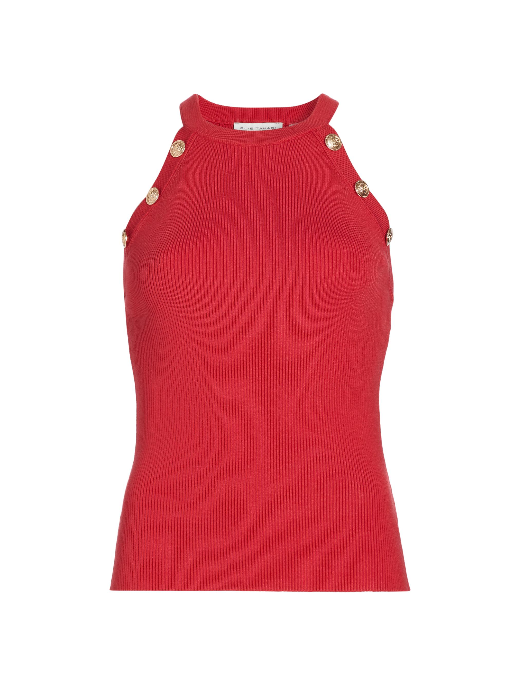 Elie Tahari Women's Eliana Button Halter Tank - Rose Parade