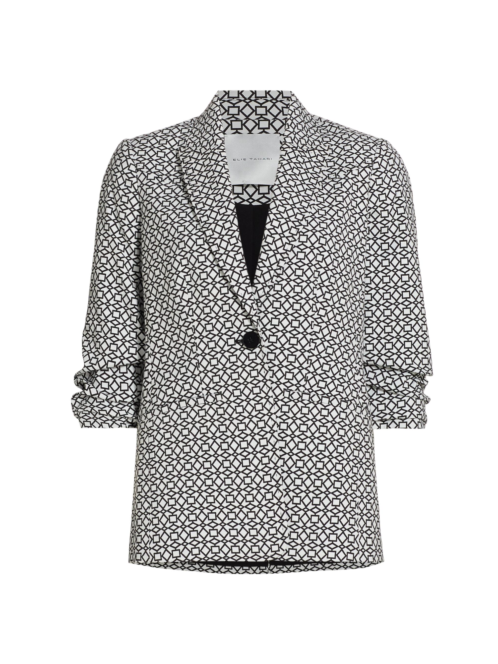Elie Tahari Women's Jenna Geometric Scruched Blazer - Sky White Black Geo Print