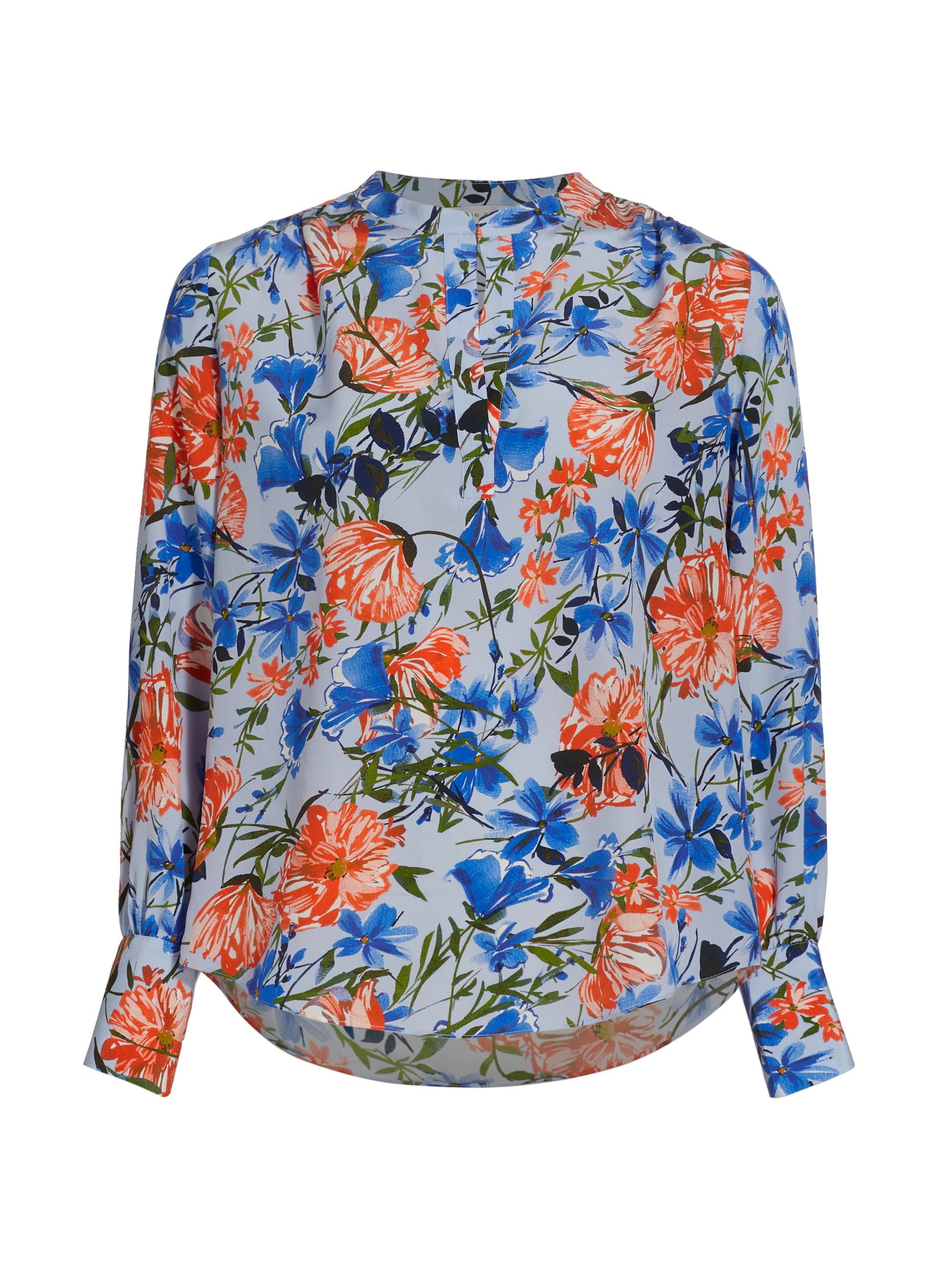 Elie Tahari Women's Floral Silk Blouse - Pool Blue Floral Print
