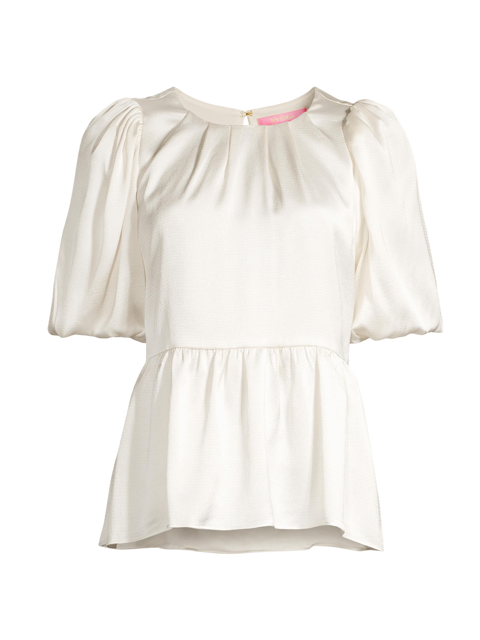 Lilly Pulitzer Women's Blakelynn Satin Peplum Top - Coconut