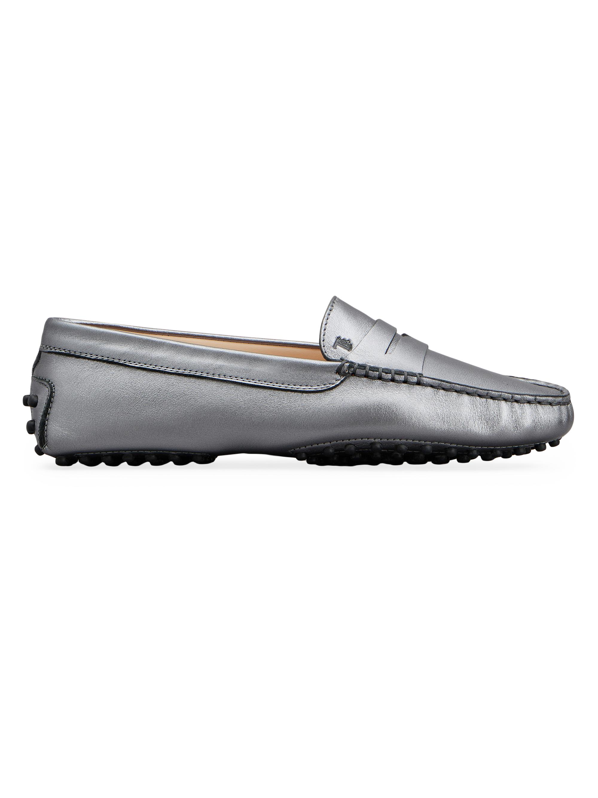 Tod's Women's Gommini Mocassino Metallic Leather Loafers - Metallic Cream