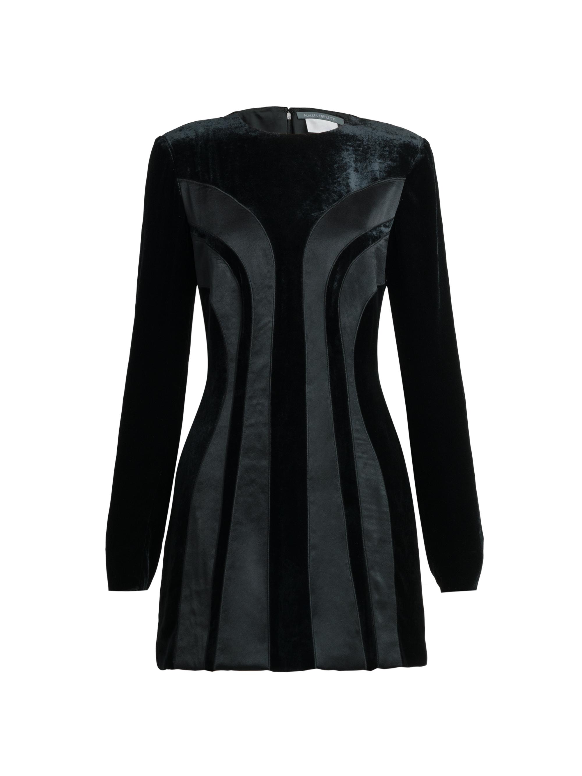 Alberta Ferretti Women's Long-Sleeve Velvet & Silk Minidress - Fantasy Print Black
