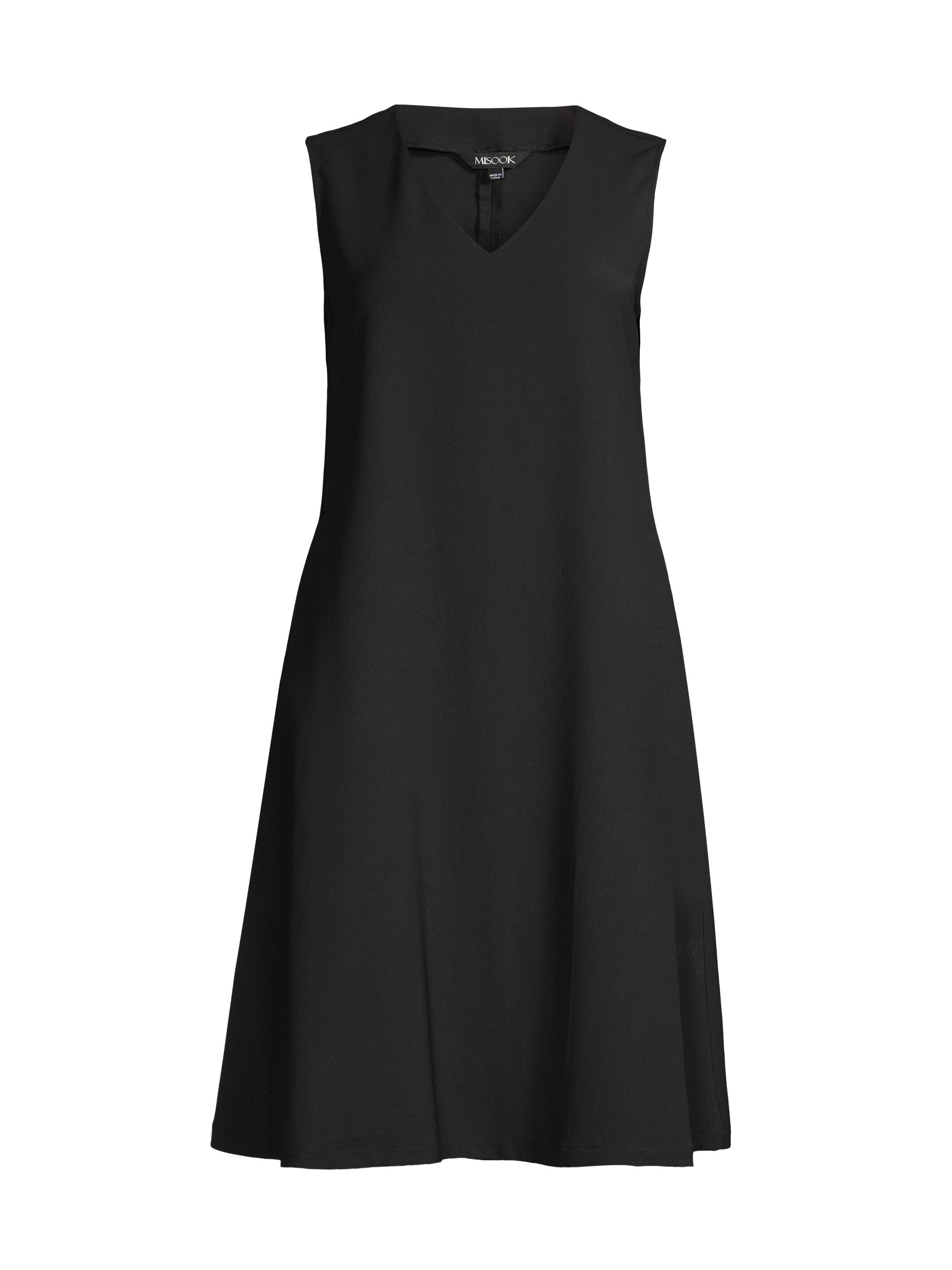 Misook Women's V-Neck Swing Midi-Dress - Black