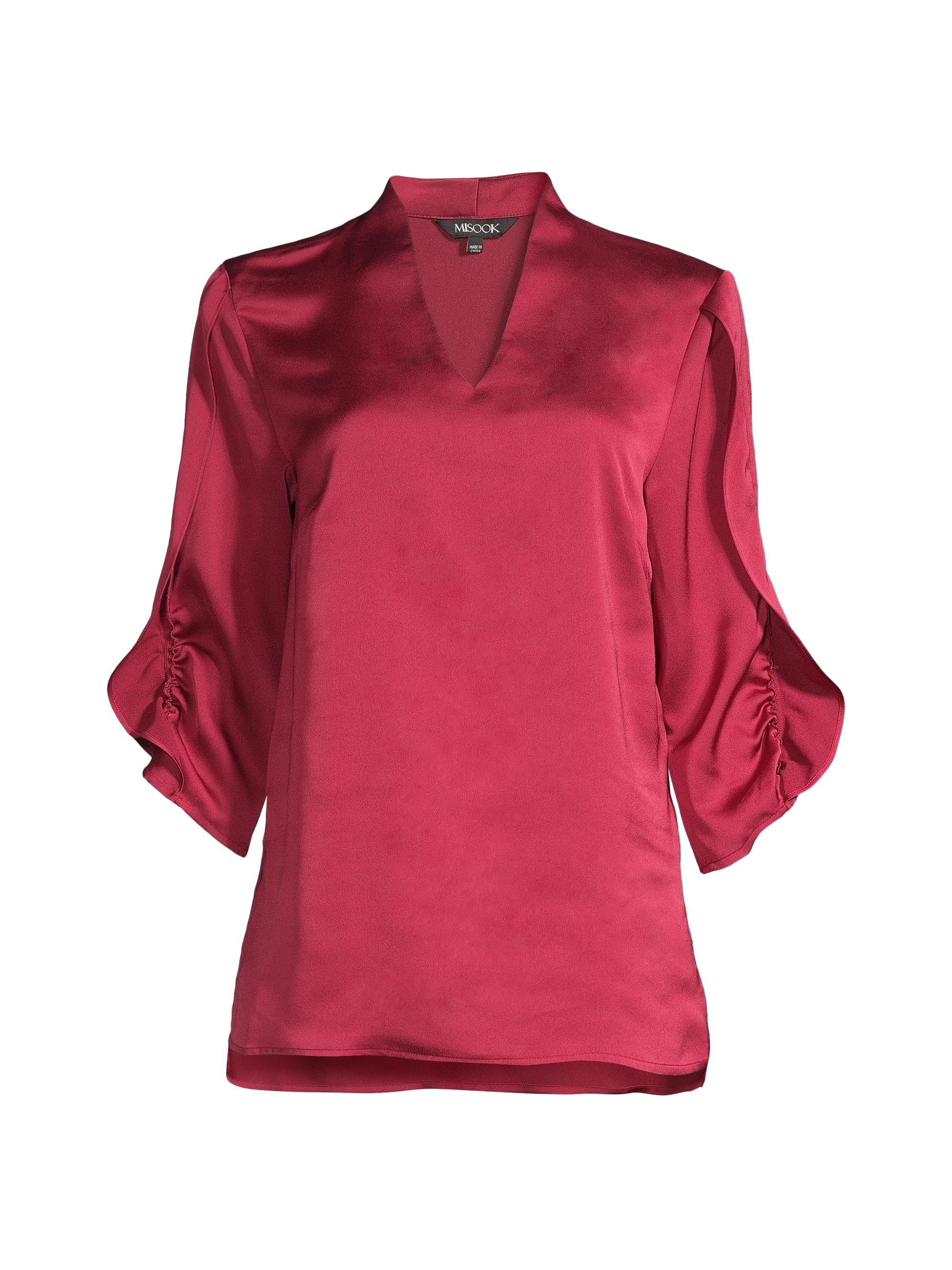 Misook Women's Gathered Tulip-Sleeve Blouse - Scarlett Red