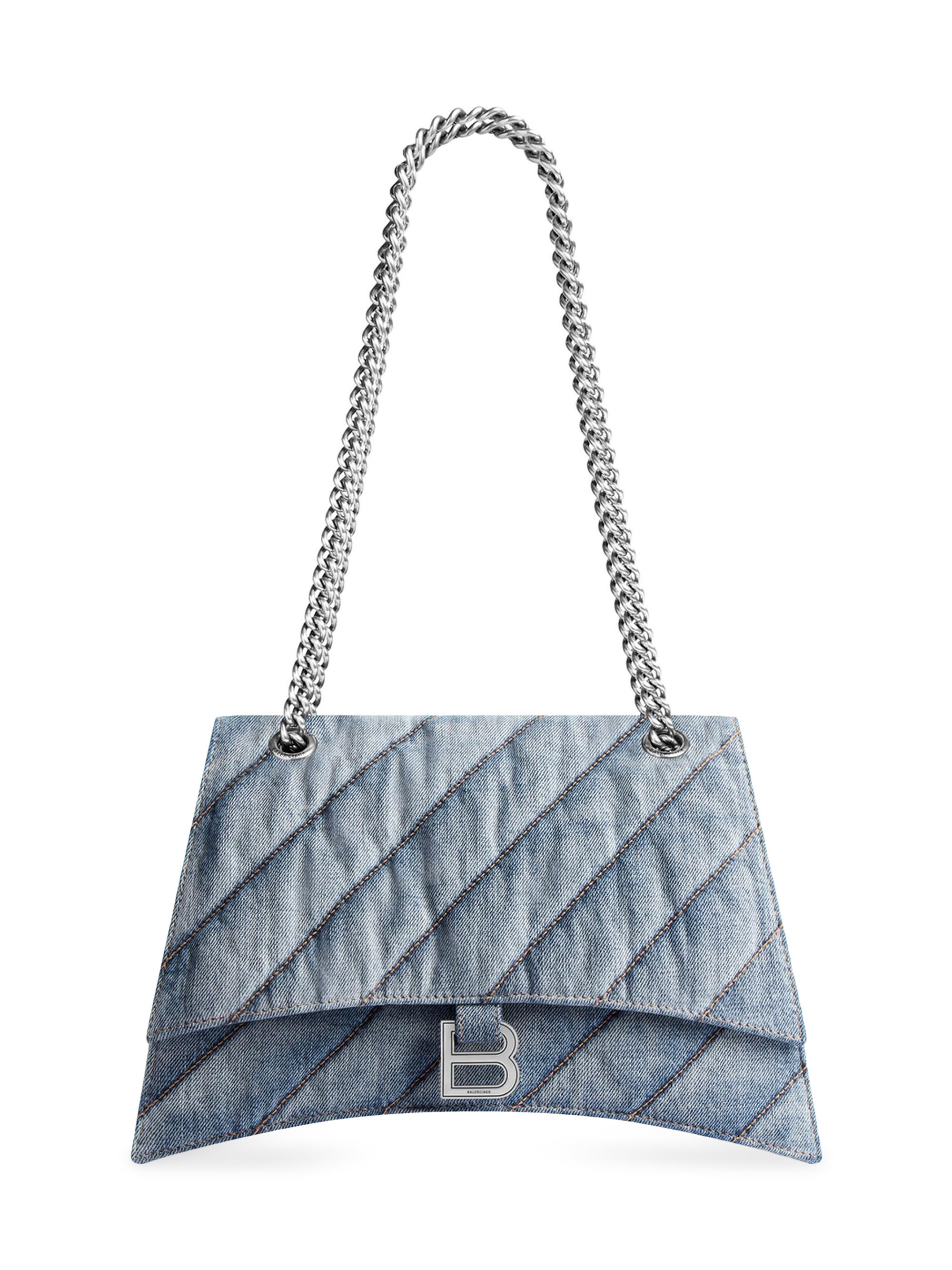Balenciaga Women's Crush  Chain Bag Quilted In Denim - Blue