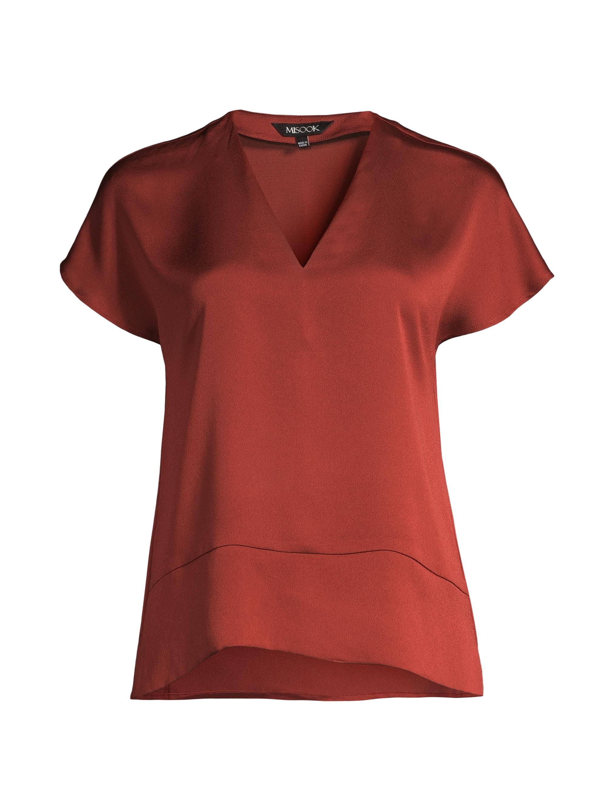 Misook Women's Crepe de Chine Cap Sleeve Blouse - Russet