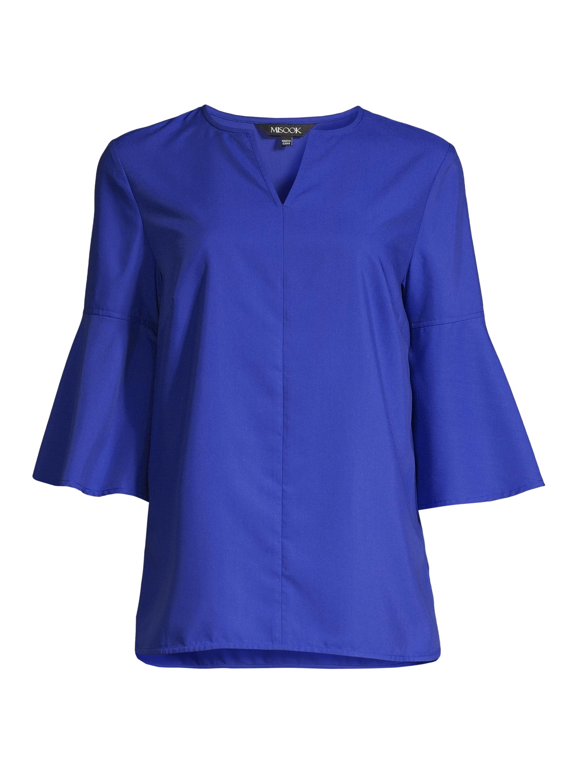 Misook Women's Bell Sleeve Woven Blouse - Lyons Blue