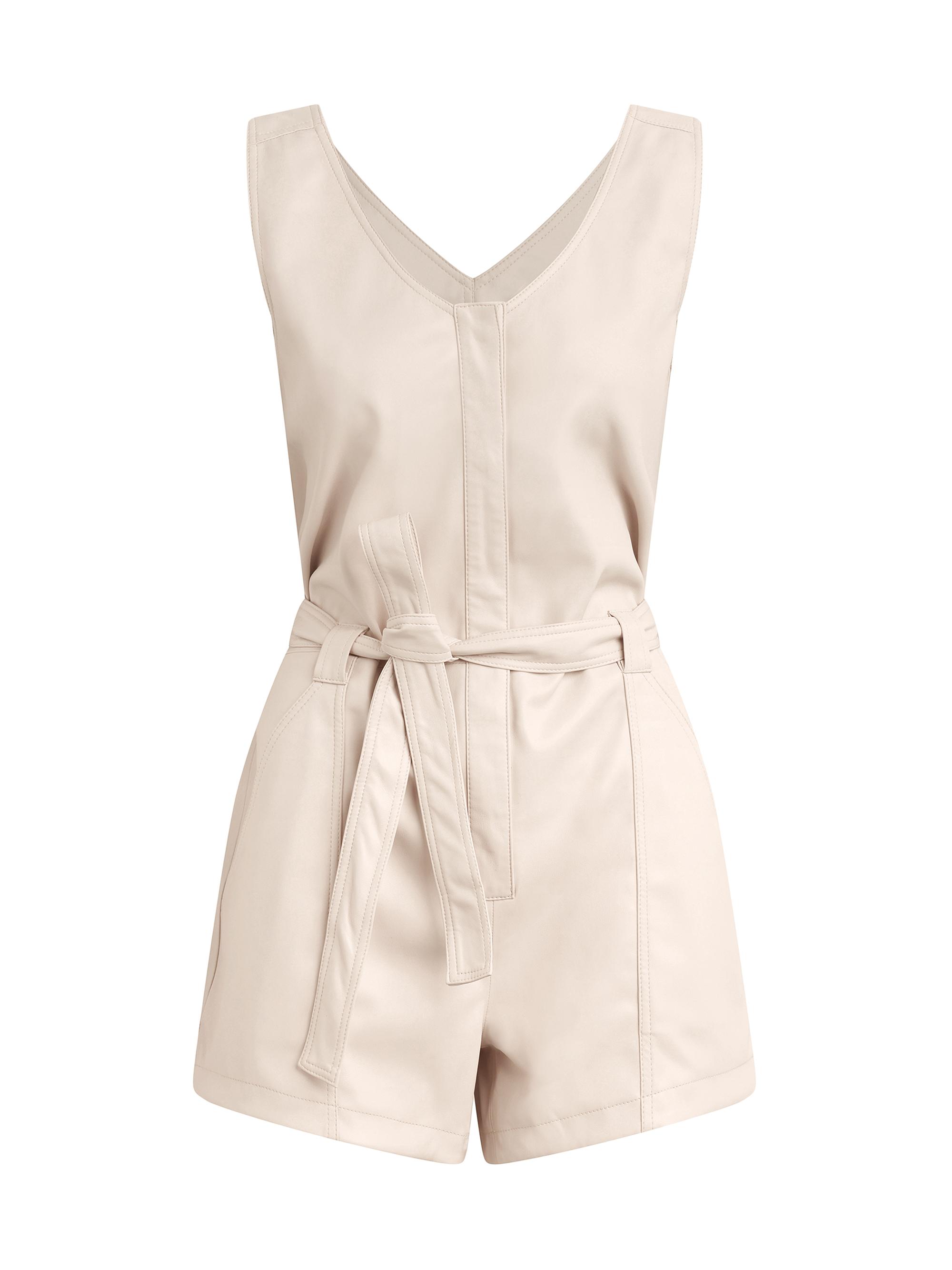 Hudson Jeans Women's Vegan Leather V-Neck Romper - Shell