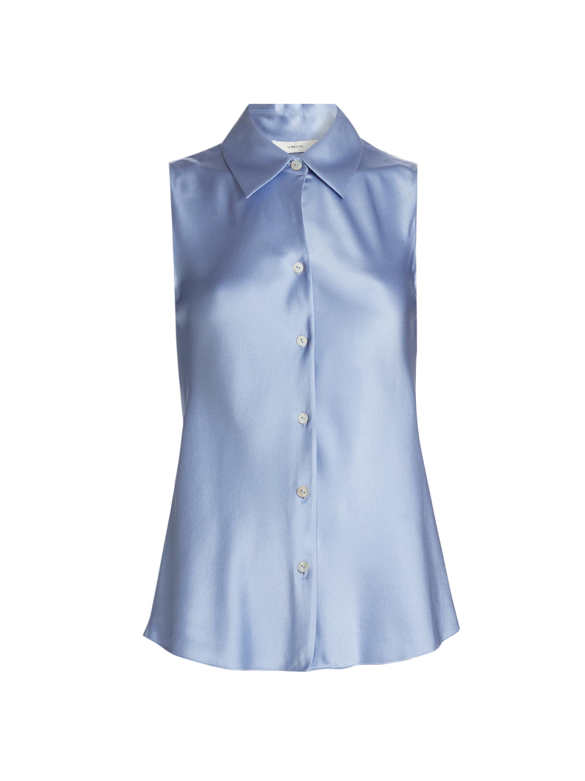 Vince Women's Silk Bias-Cut Sleeveless Shirt - Pacific Opal