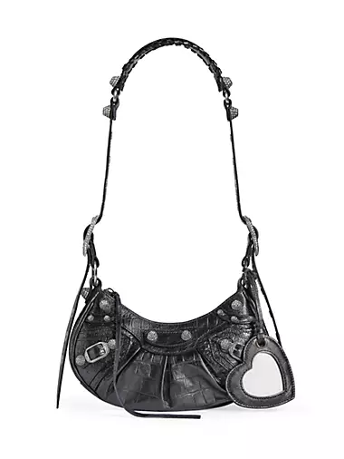 VINTAGE Shoulder Bag BALENCIAGA BB Leather WOMENS BLACK Y2K Hand Bag size S